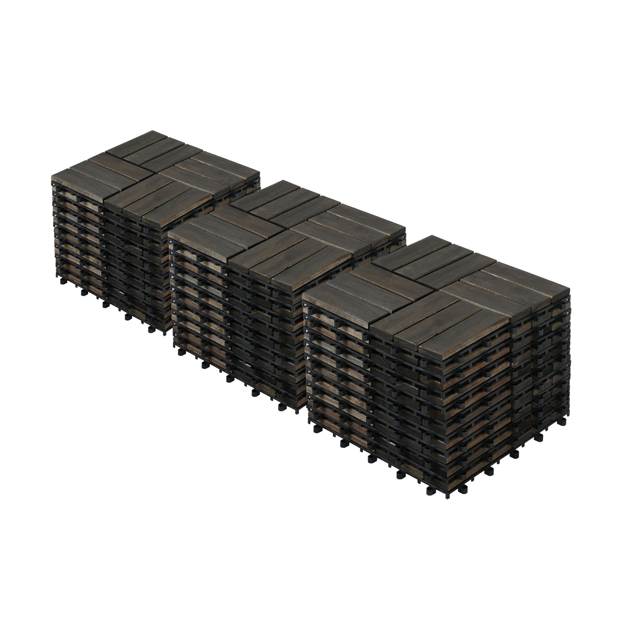 Acacia Wood Interlocking Deck Tiles Checker Pattern For Outdoor Flooring