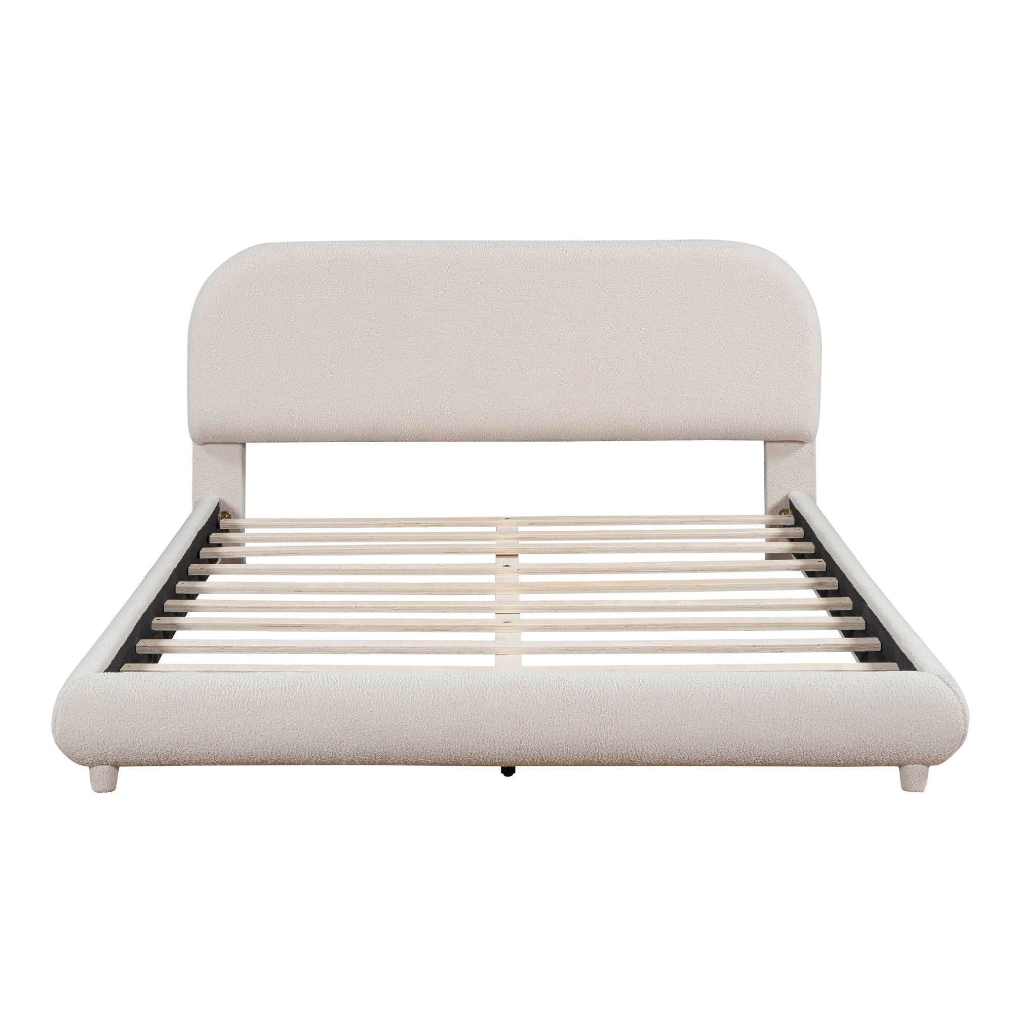 Upholstered Platform Bed With Thick Solid Frame And Stylish Curve-Shaped Design