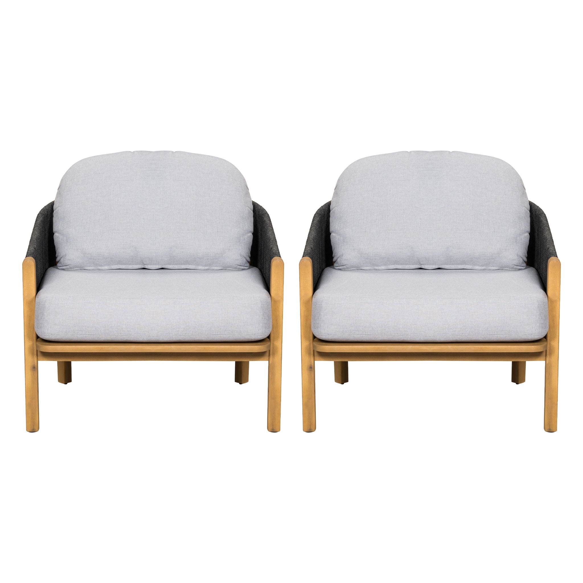 Grotta - Outdoor Wood Club Chair (Set of 2) With Rope And Cushion Frame - Gray / Teak