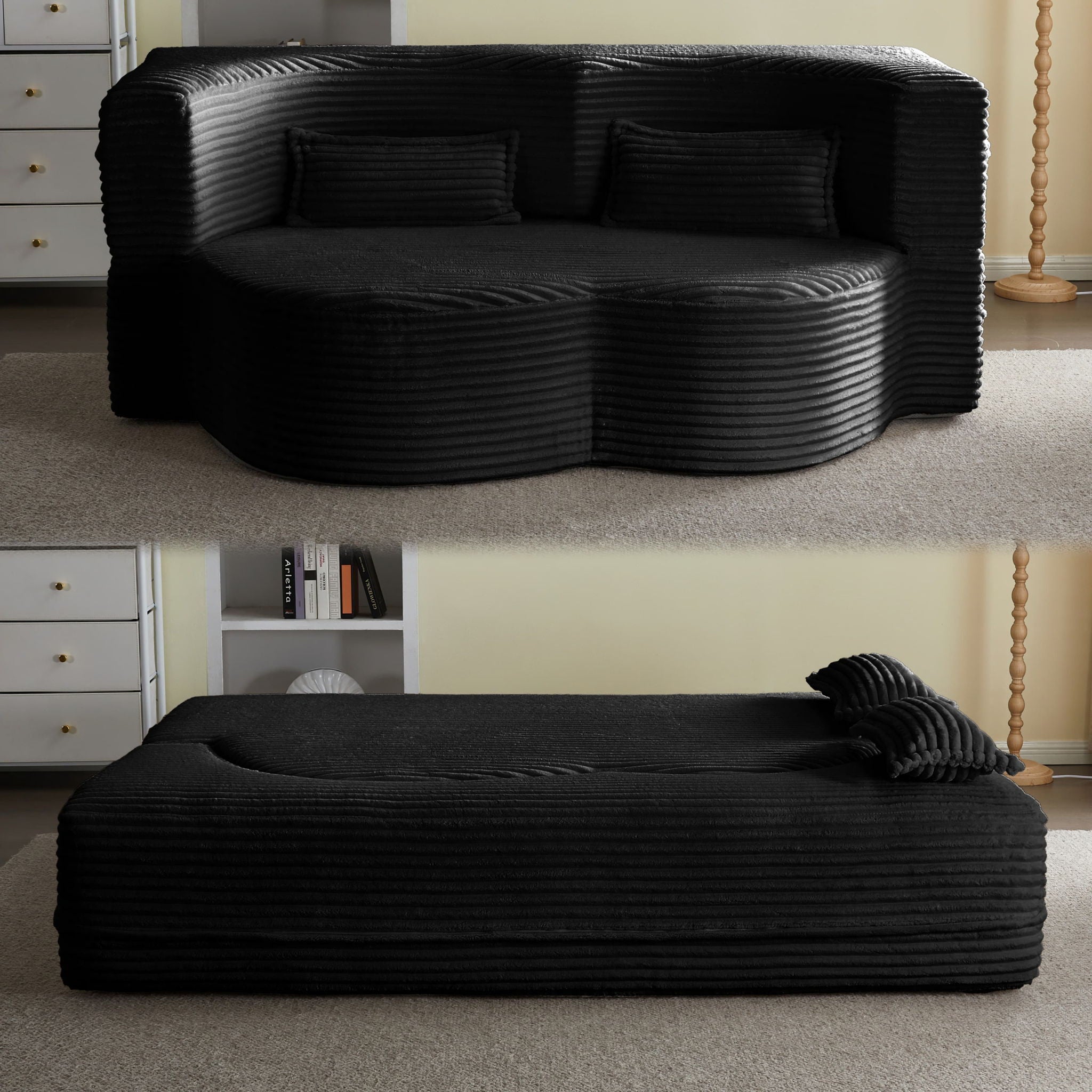 Floor Convertible Sleeper Sofa Bed With 2 Pillows