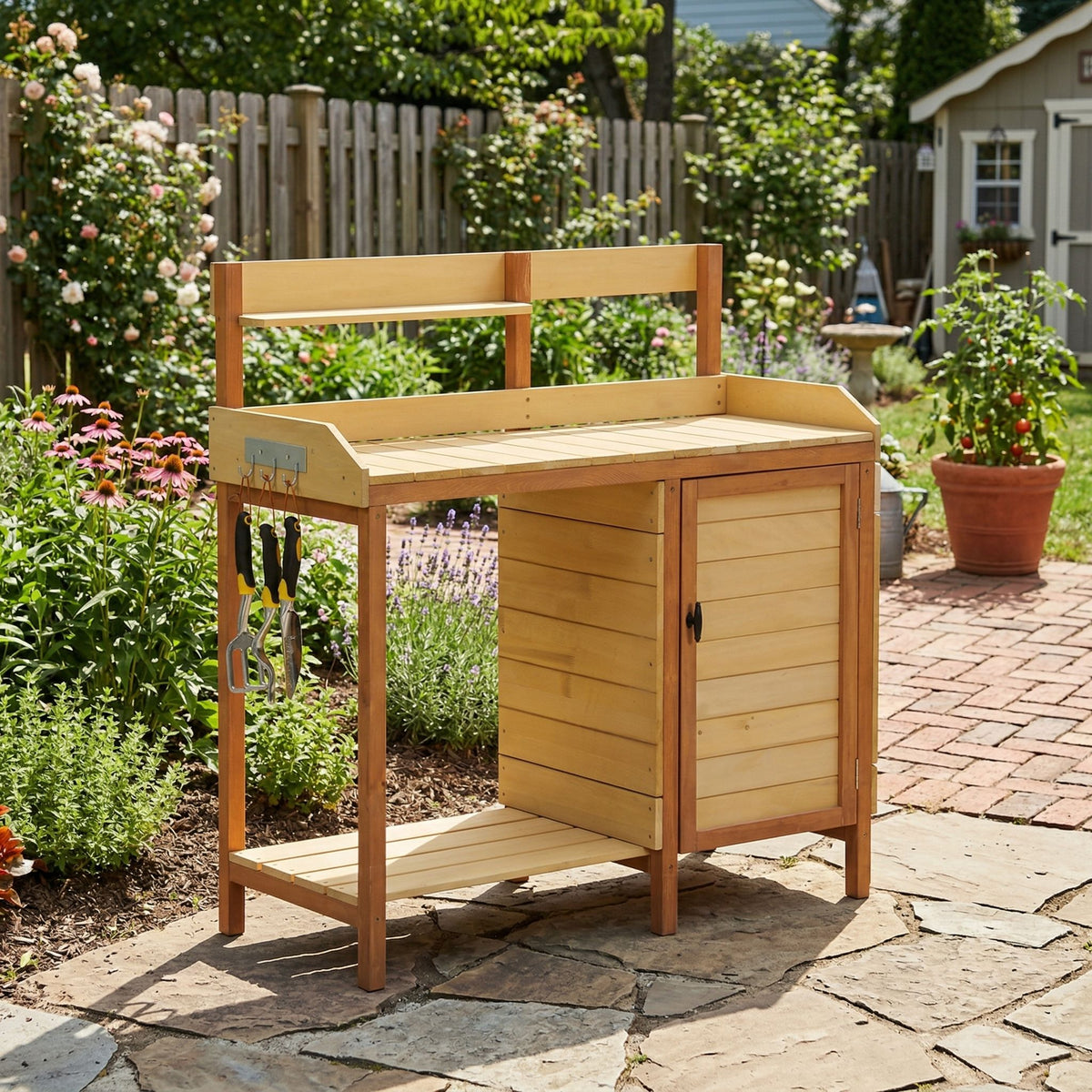 Outdoor Potting Bench Table With Sink, Garden Workstation