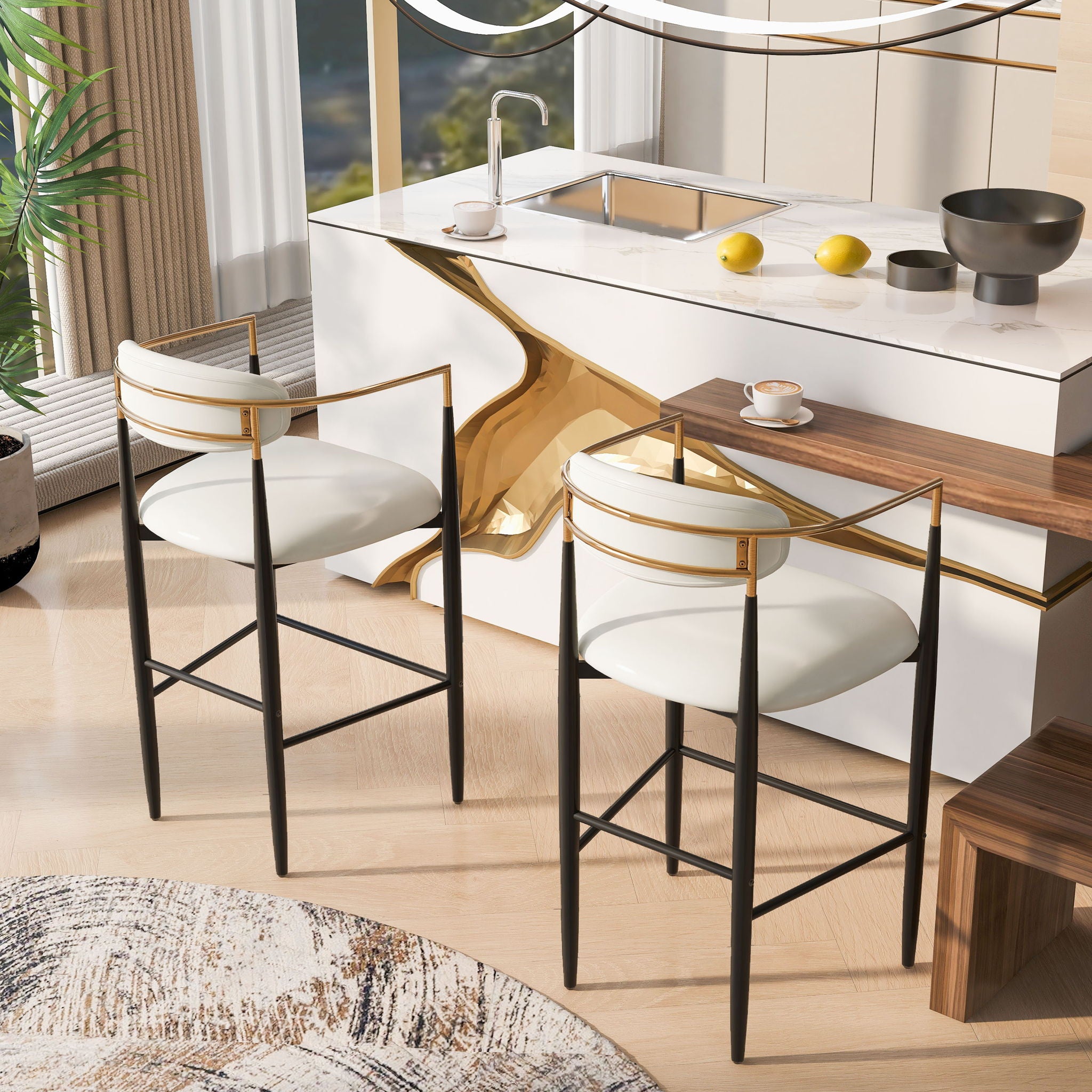 Upholstered Barstools With Back For Kitchen (Set of 2)