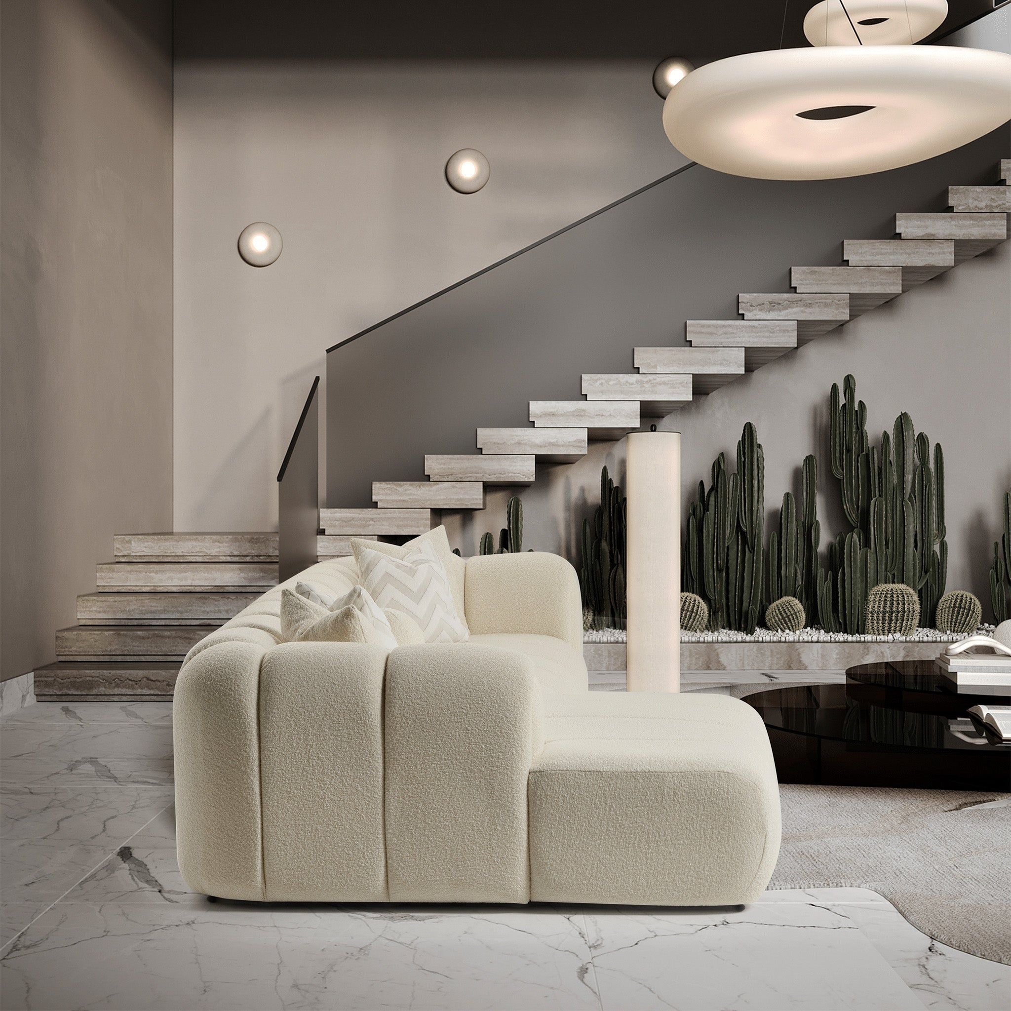 Beatrice - Modern Tufted Right Sectional Sofa - Ivory