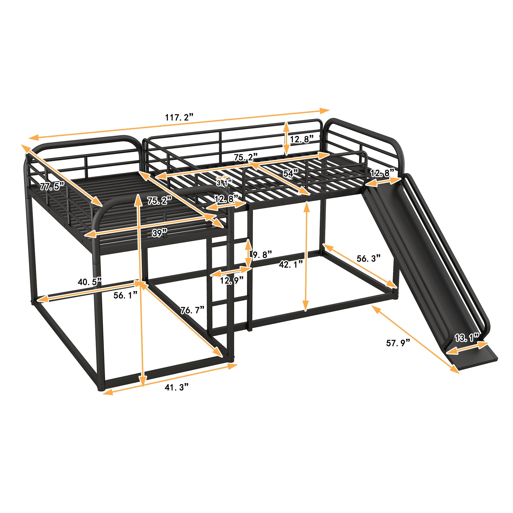 L Shaped Bunk Bed With Slide And Short Ladder