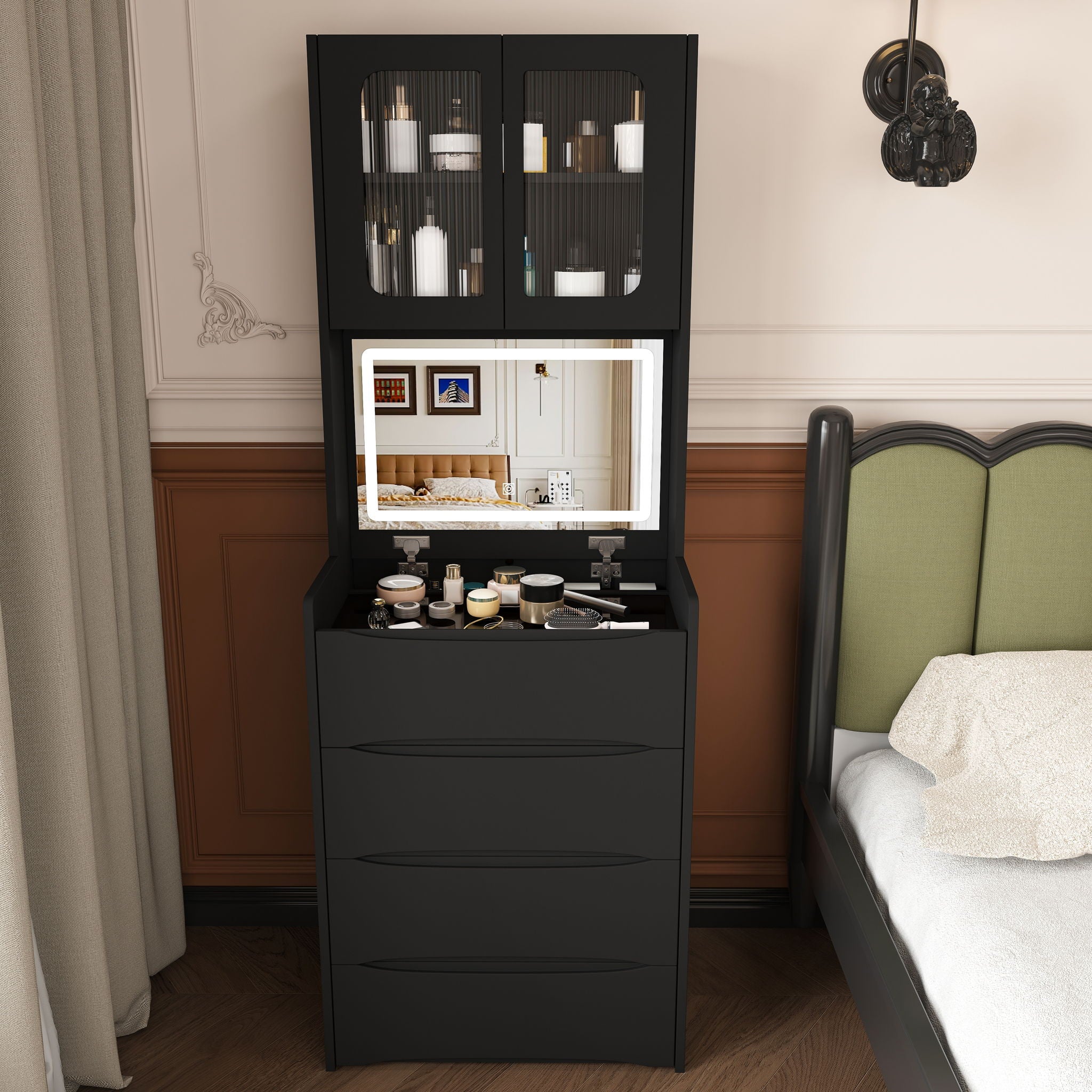 3 In 1 Vanity Table With LED Mirror & Storage Stool For Bedroom