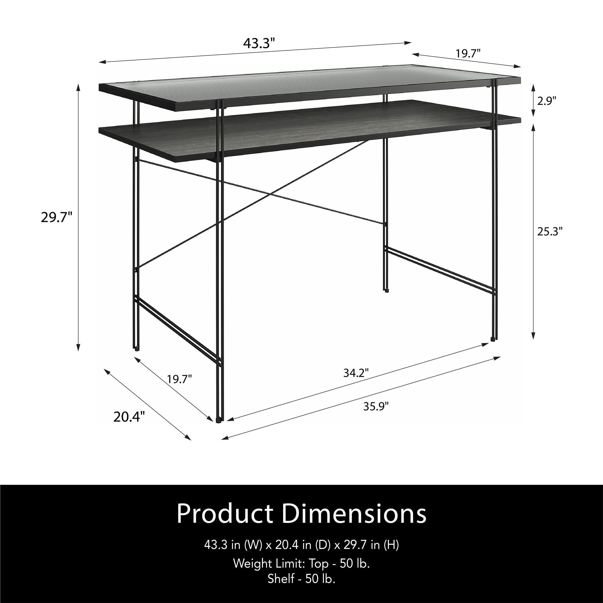 Vance - Computer Desk With Fluted Glass Desktop - Black