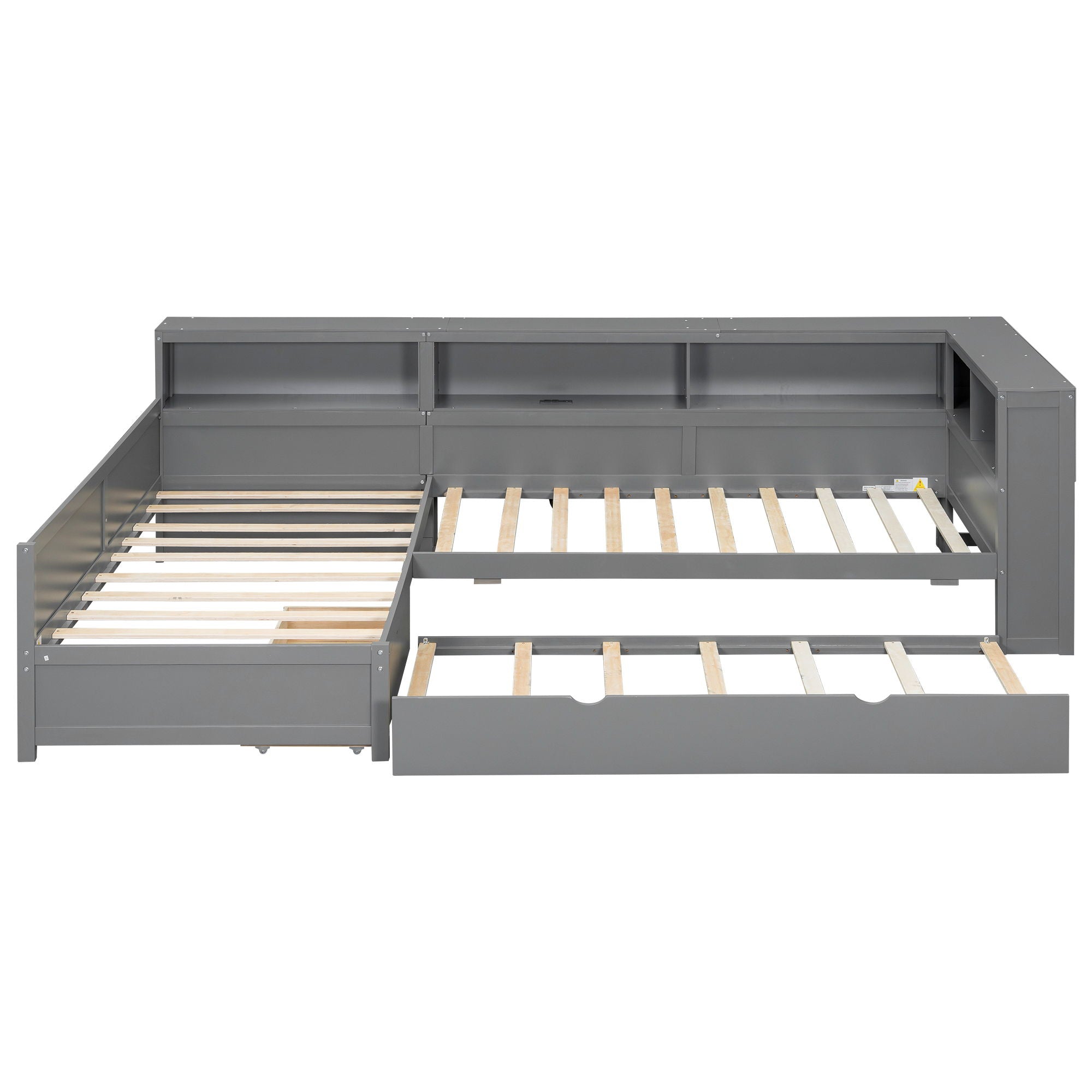 L Shaped Platform Bed With Trundle And Drawer