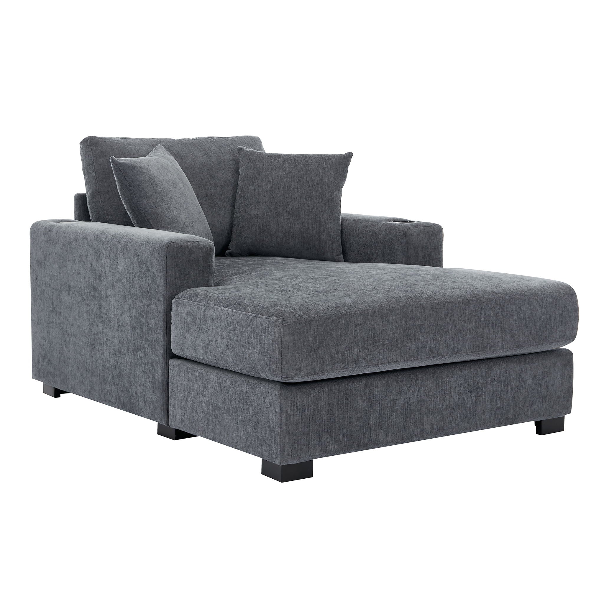 Oversized Chaise Lounger Modern Style Sofa Couch, With Pillows, Charge Station & Cup Holders