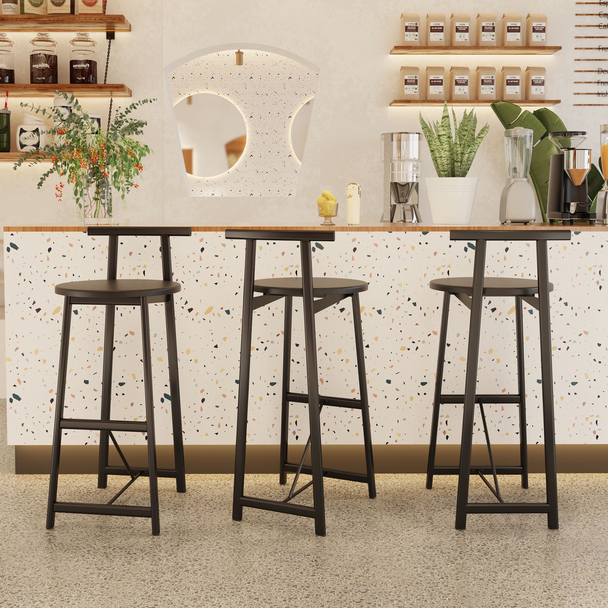 Modern Bar Stools With Backrest For Kitchen (Set of 3)