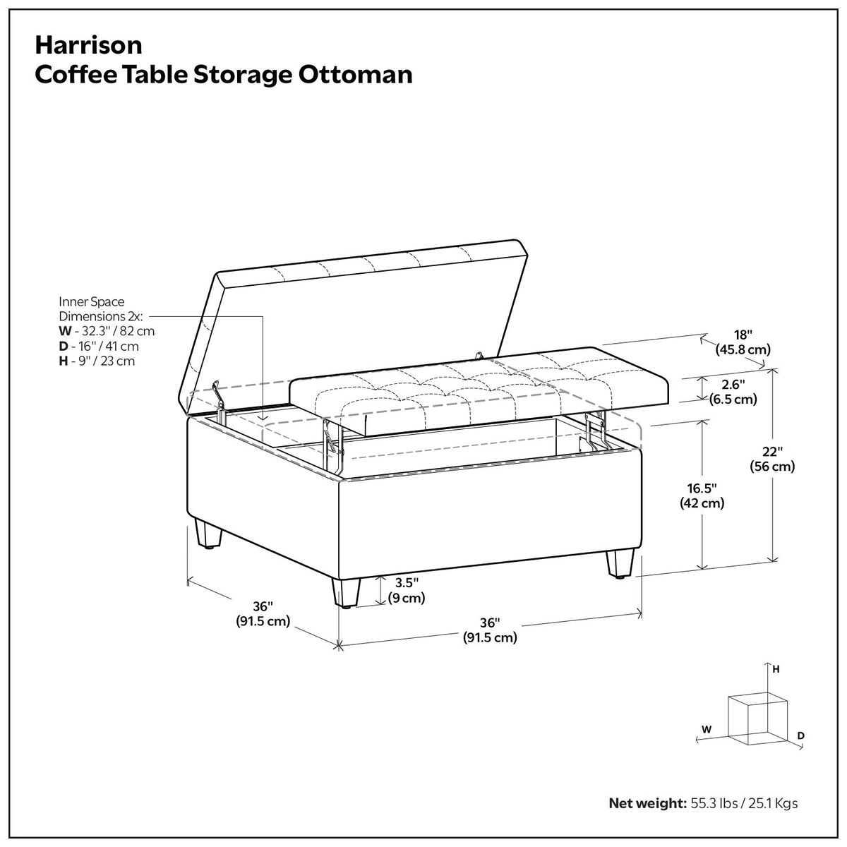 Harrison - Upholstered Coffee Table Storage Ottoman