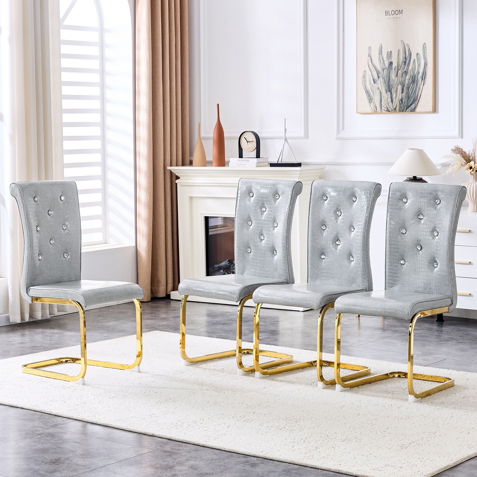 Elegant Design Alligator Skin Upholstered Dining Chairs