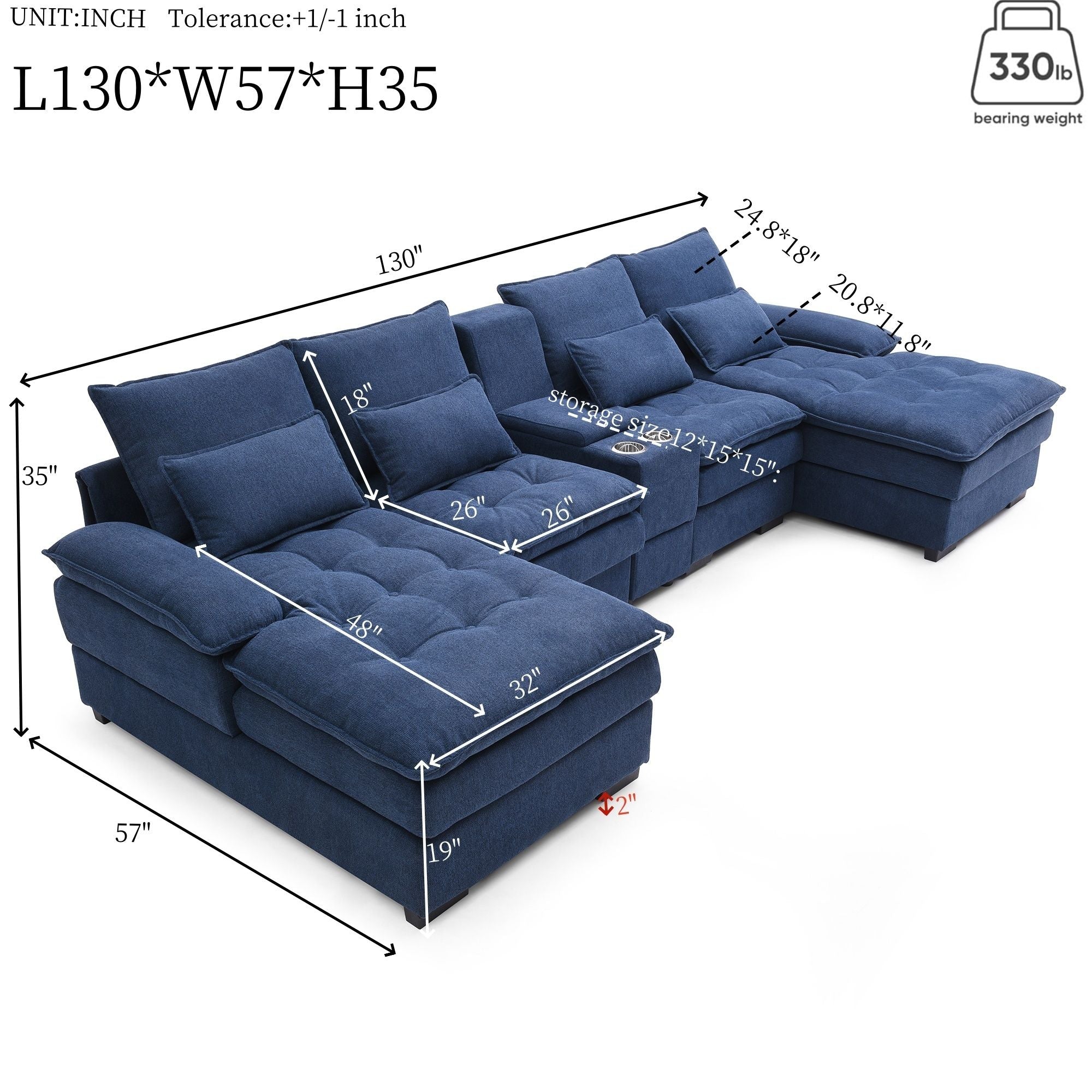 Contemporary U Shaped Sofa With Console And Cupholders