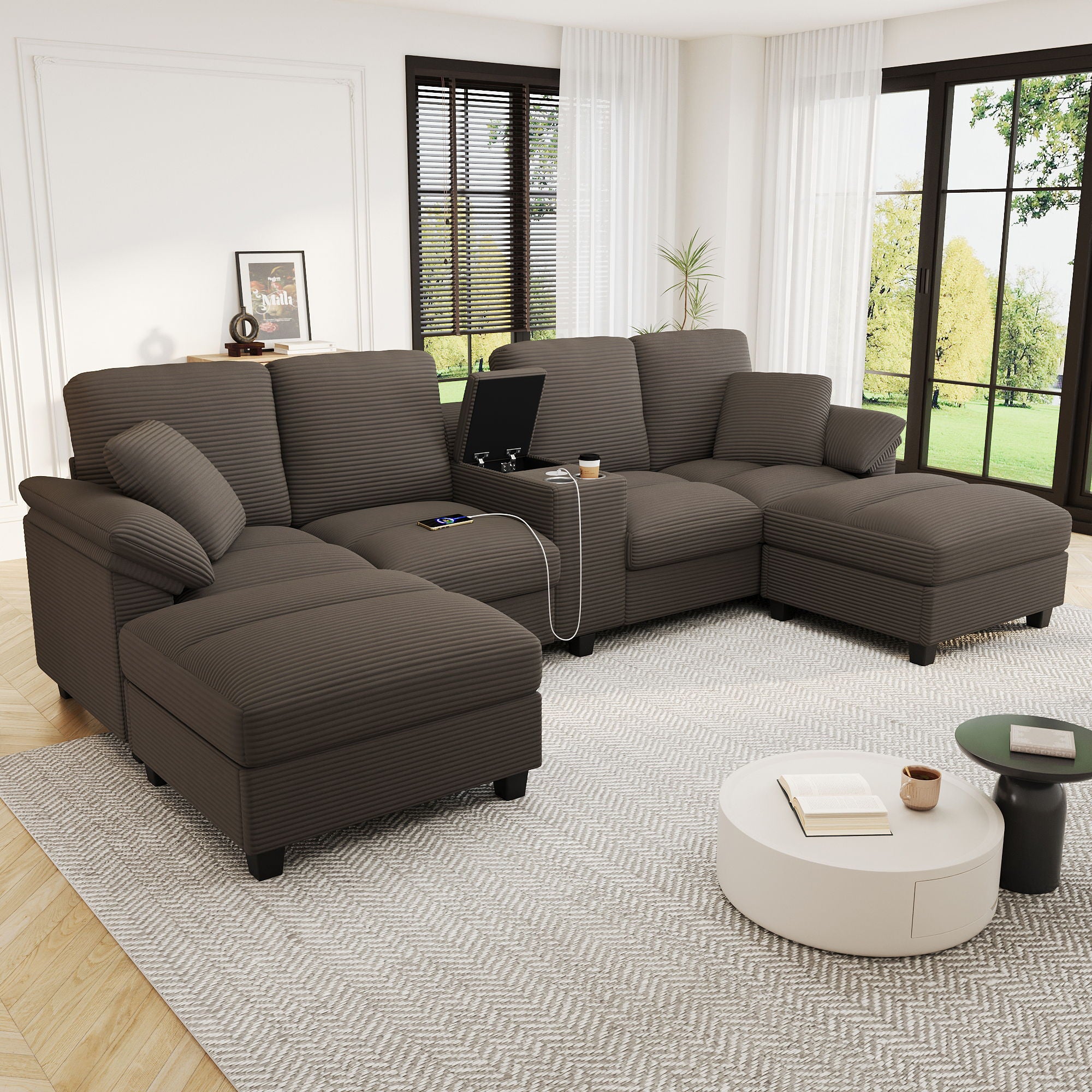 Modern U-Shaped Sectional Sofa With Storage Ottomans