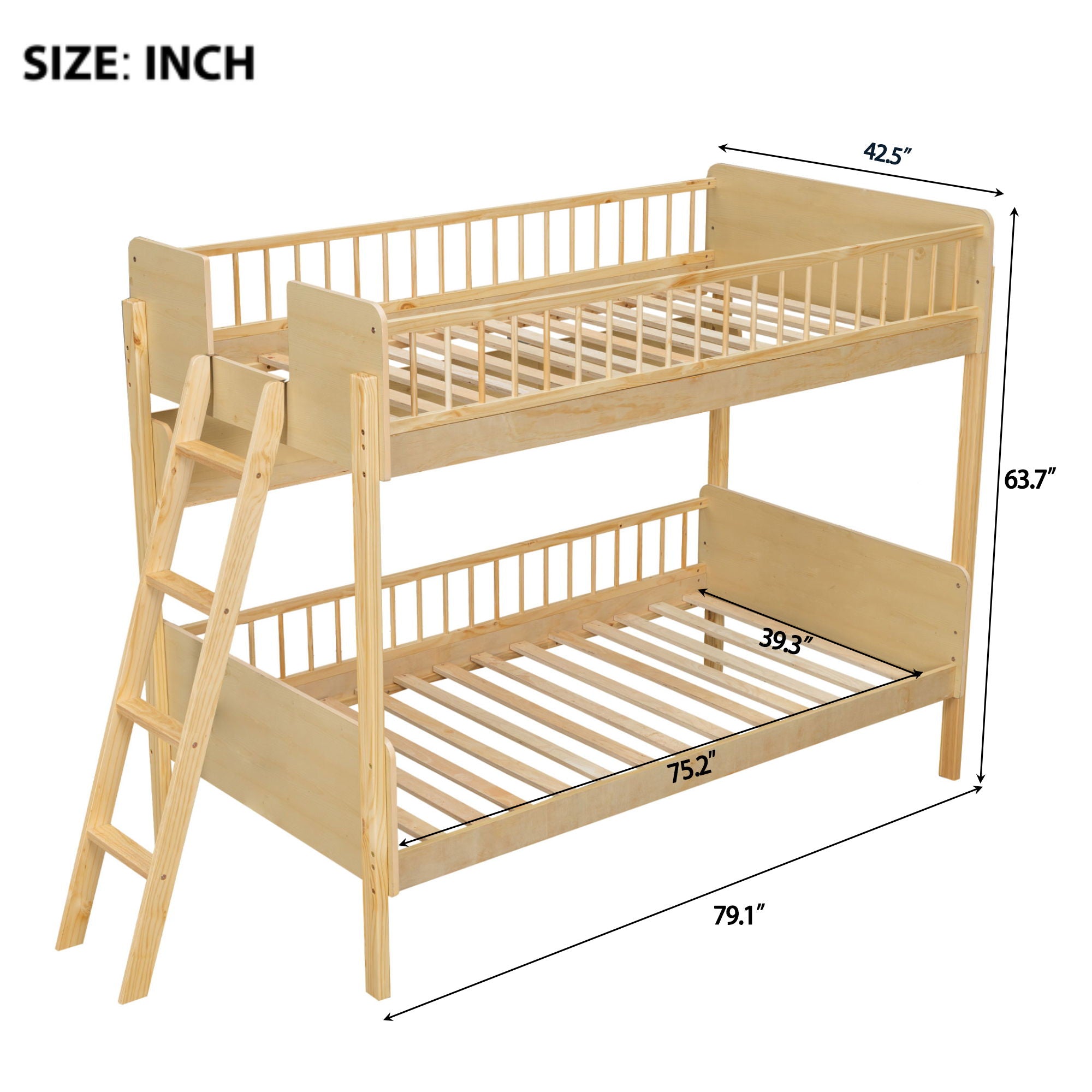 Bunk Bed With 3 Storage Shelves, Adjustable Ladder Left Or Right