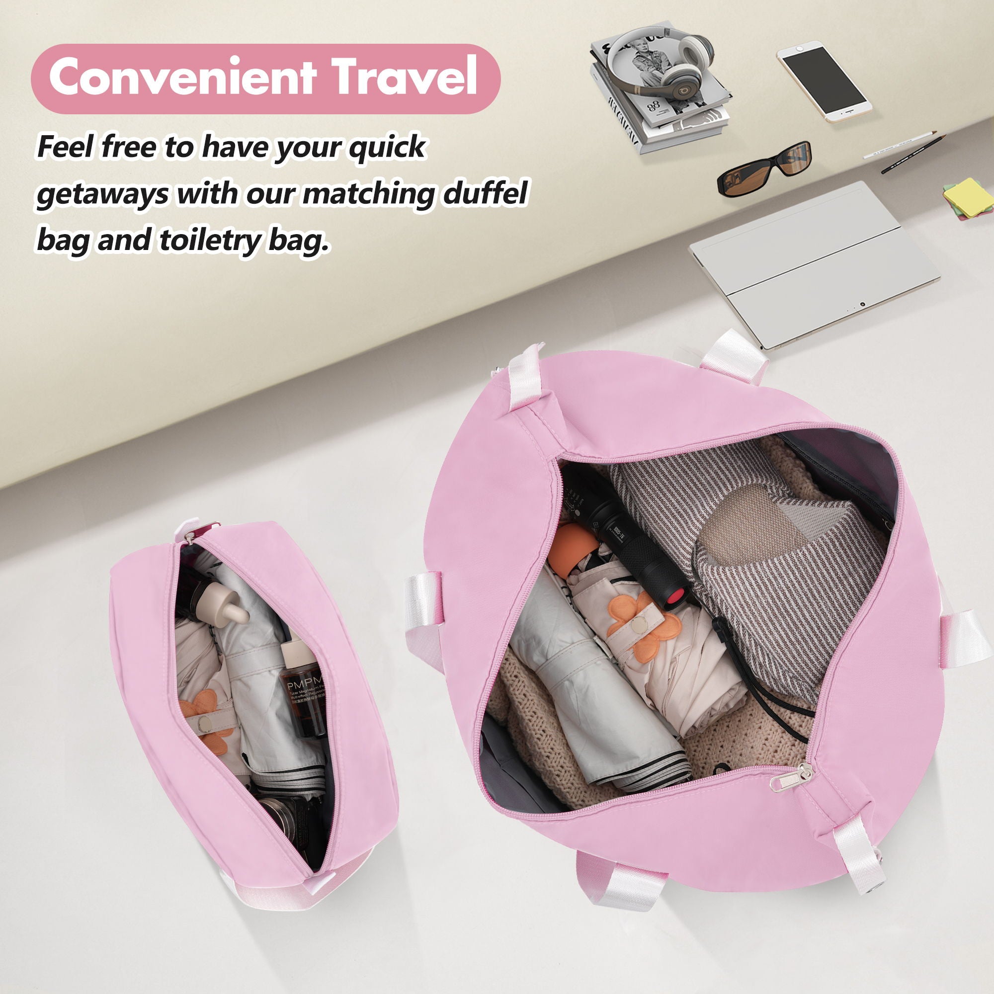 Hardshell Luggage Set With Double Spinner Wheels, Tsa Lock, Lightweight Suitcase, 28" With Bags - Light Pink