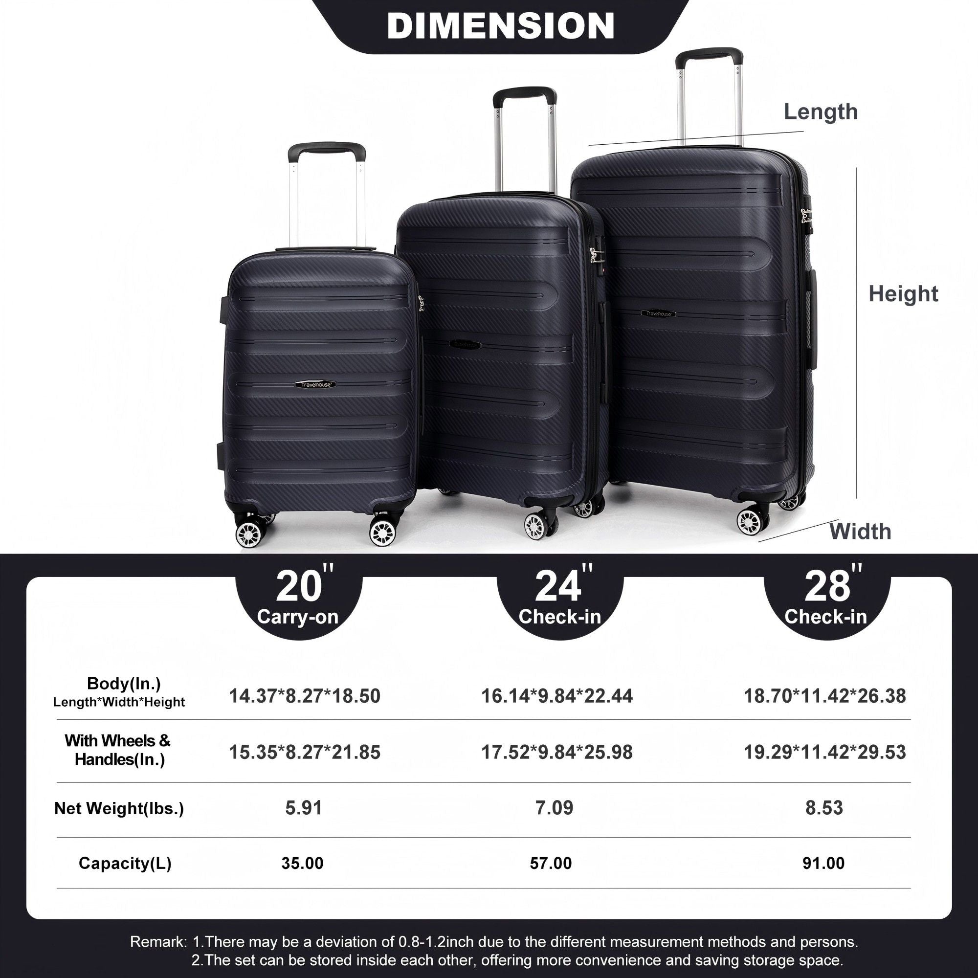 3 Piece Set Hardshell Suitcase Spinner Wheels