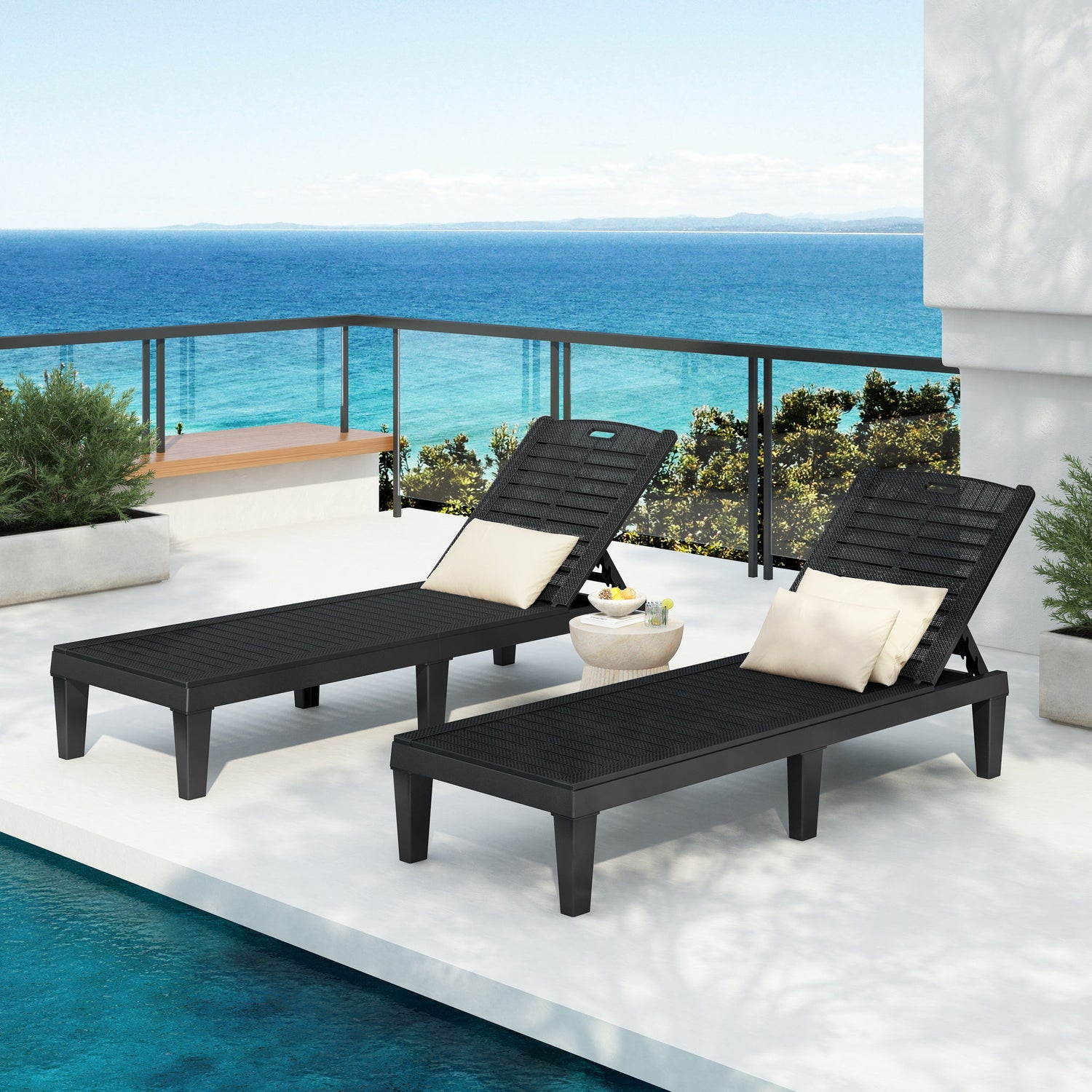 2 Piece Outdoor Chaise Lounges With Adjustable Backrest