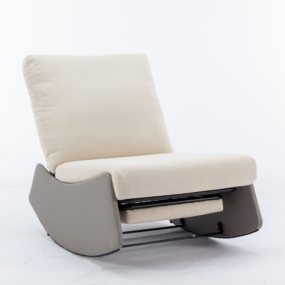 Modern Rocking Chair Recliner, Comfy Rocker Nursery Chair With Footrest, Accent Reading Chair, Upholstered Lounge Chair For Relaxing, Resting, Soft Padded Rocker For Indoor Living Room Bedroom - Gray / Beige