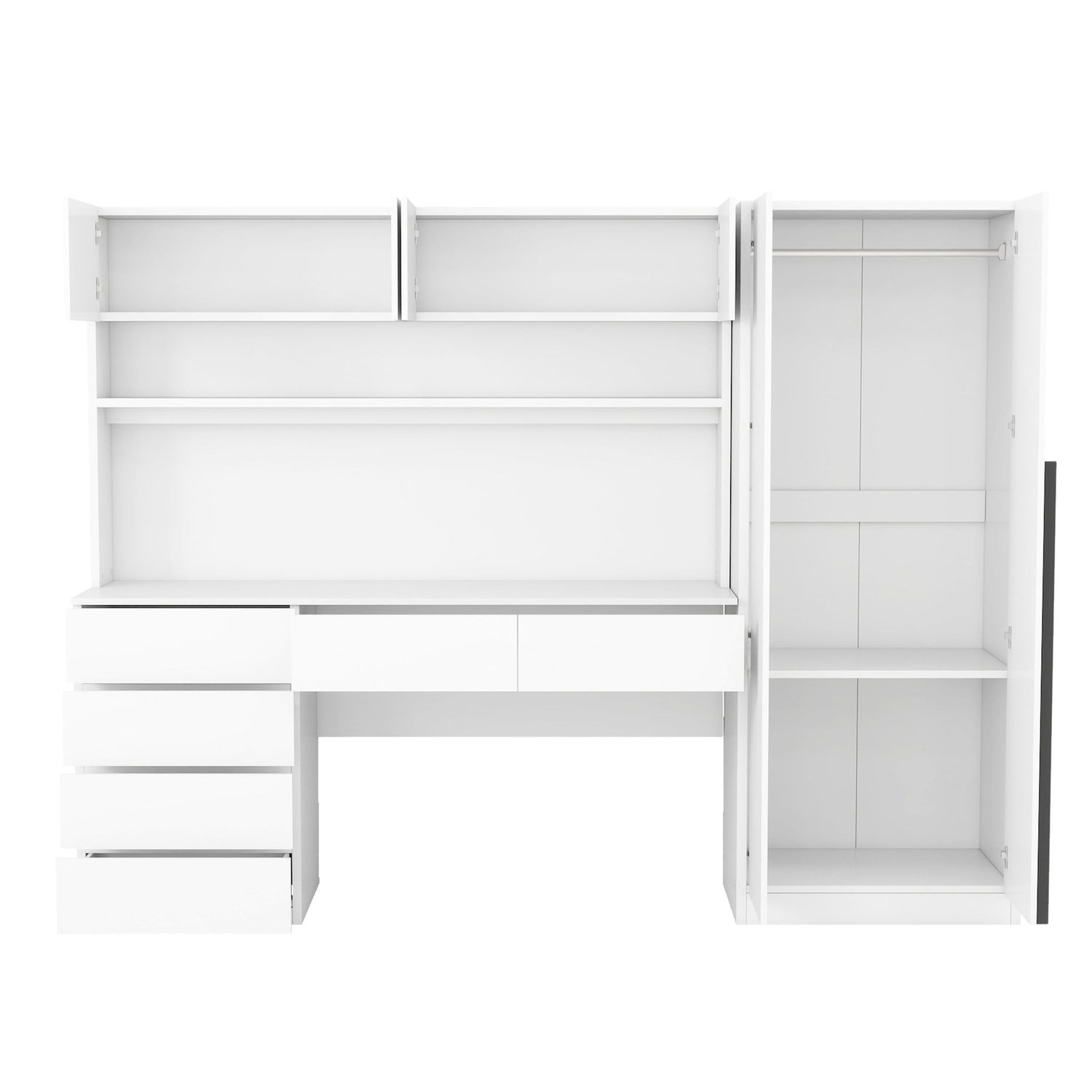 2 Door Storage Desk Wardrobe For Bedroom With Shelves And Drawers