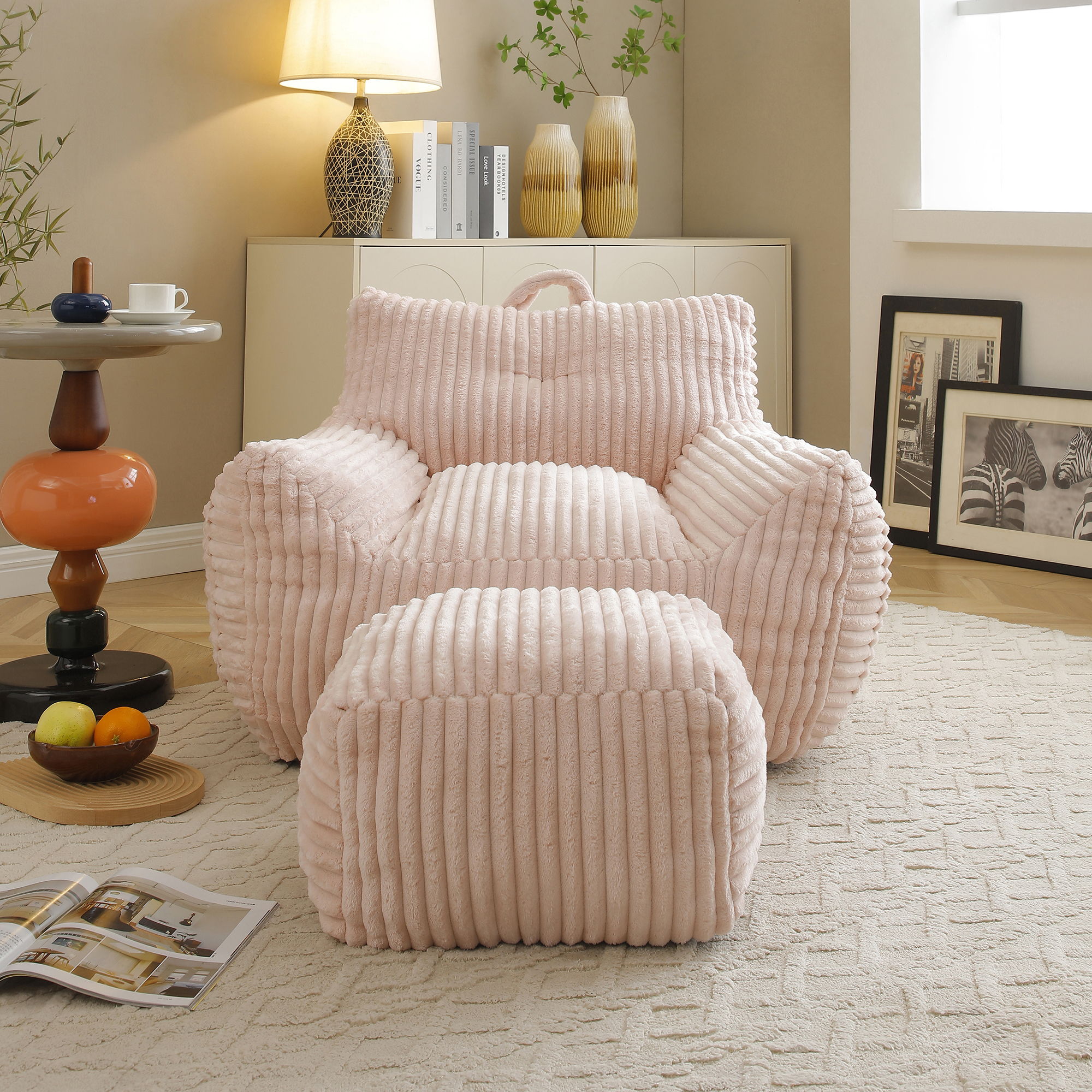 Giant Bean Bag Chair With Armrests And Footstool