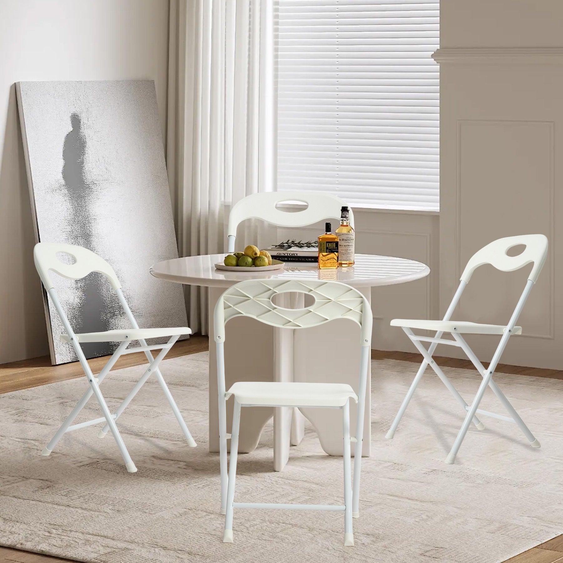 Folding Chairs, Stackable & Waterproof (Set of 4) - White