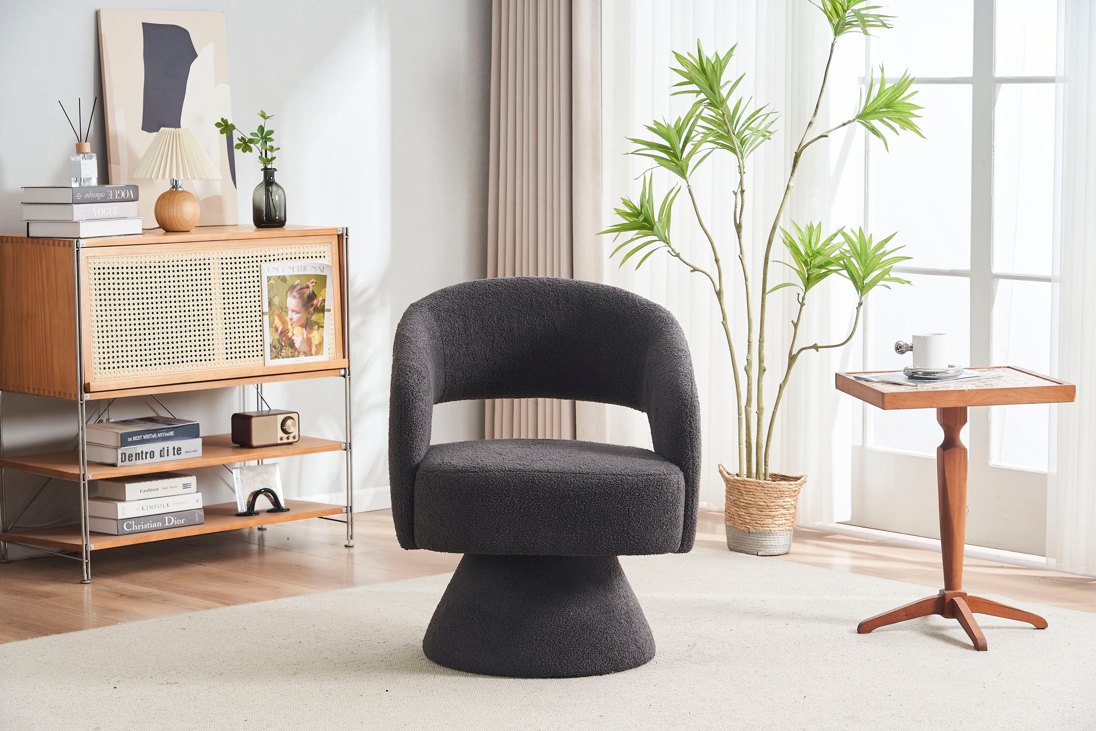 Round Barrel Swivel Accent Chair Armchair For Living Room