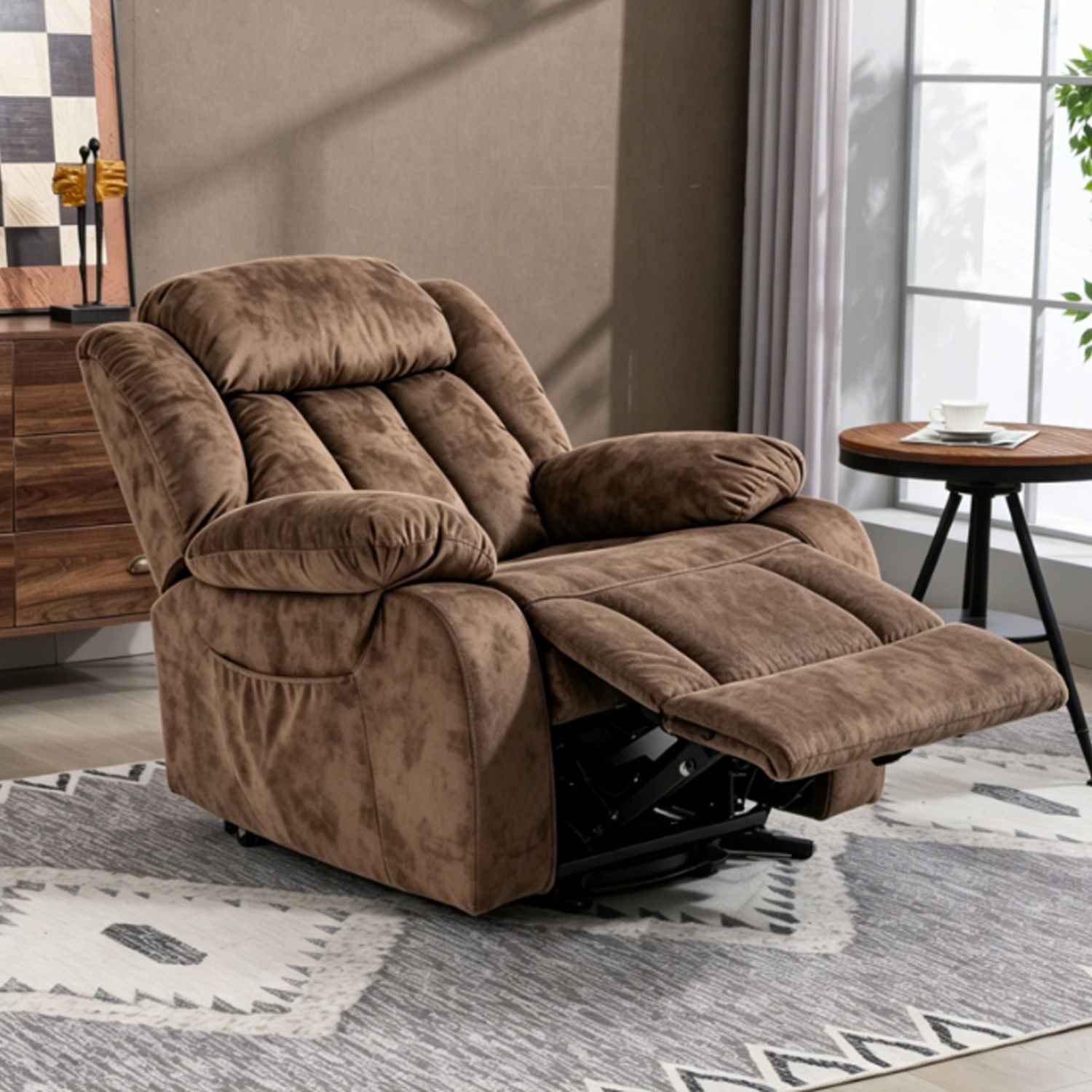 Recliner Lift Chair With Massage & Heating For Living Room - Brown
