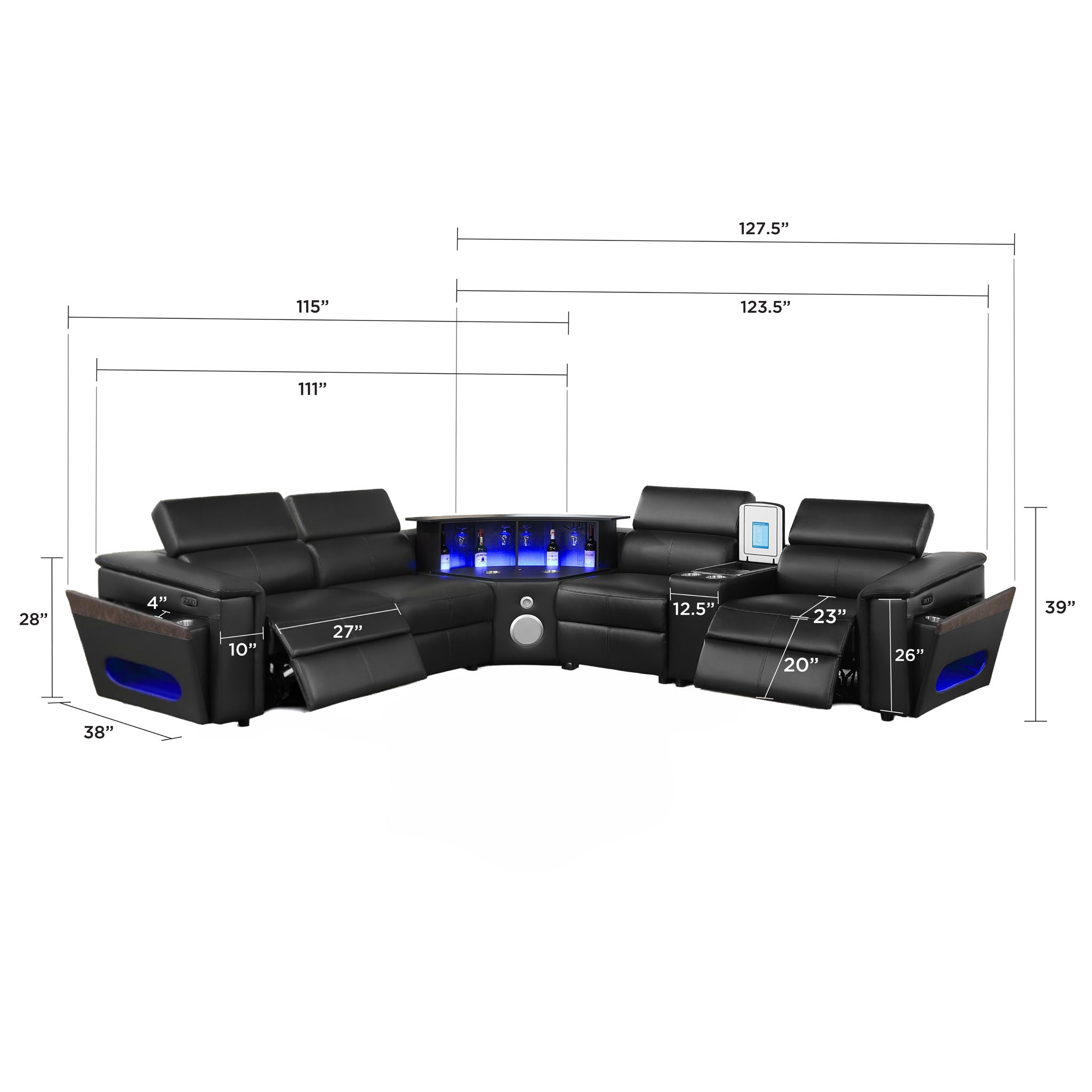 Nova - Sectional With Bluetooth Speaker, LED And Lifting Wine Cabinet