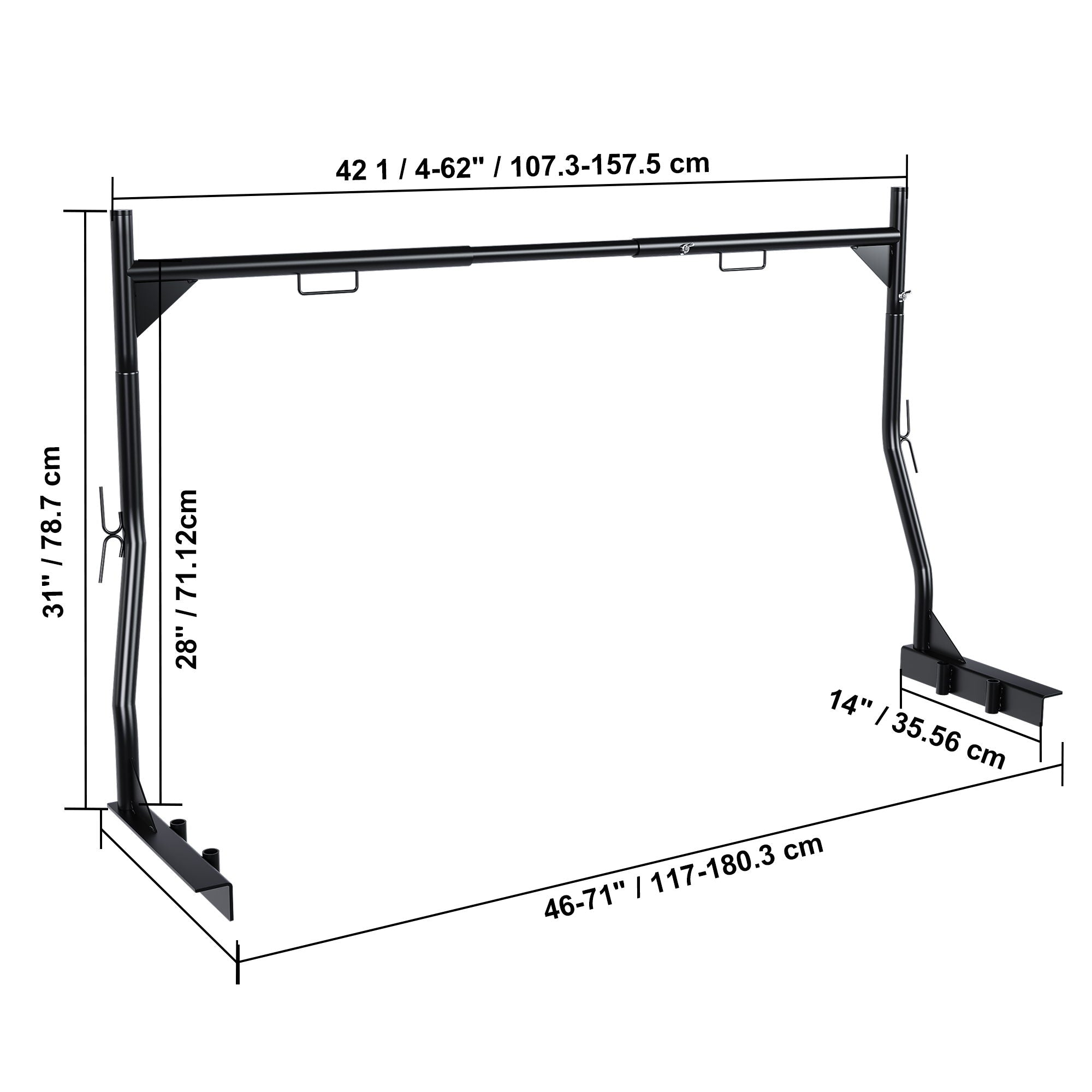 Heavy Duty Universal Truck Bed Ladder Rack, No-Drill Installation, Adjustable - Black