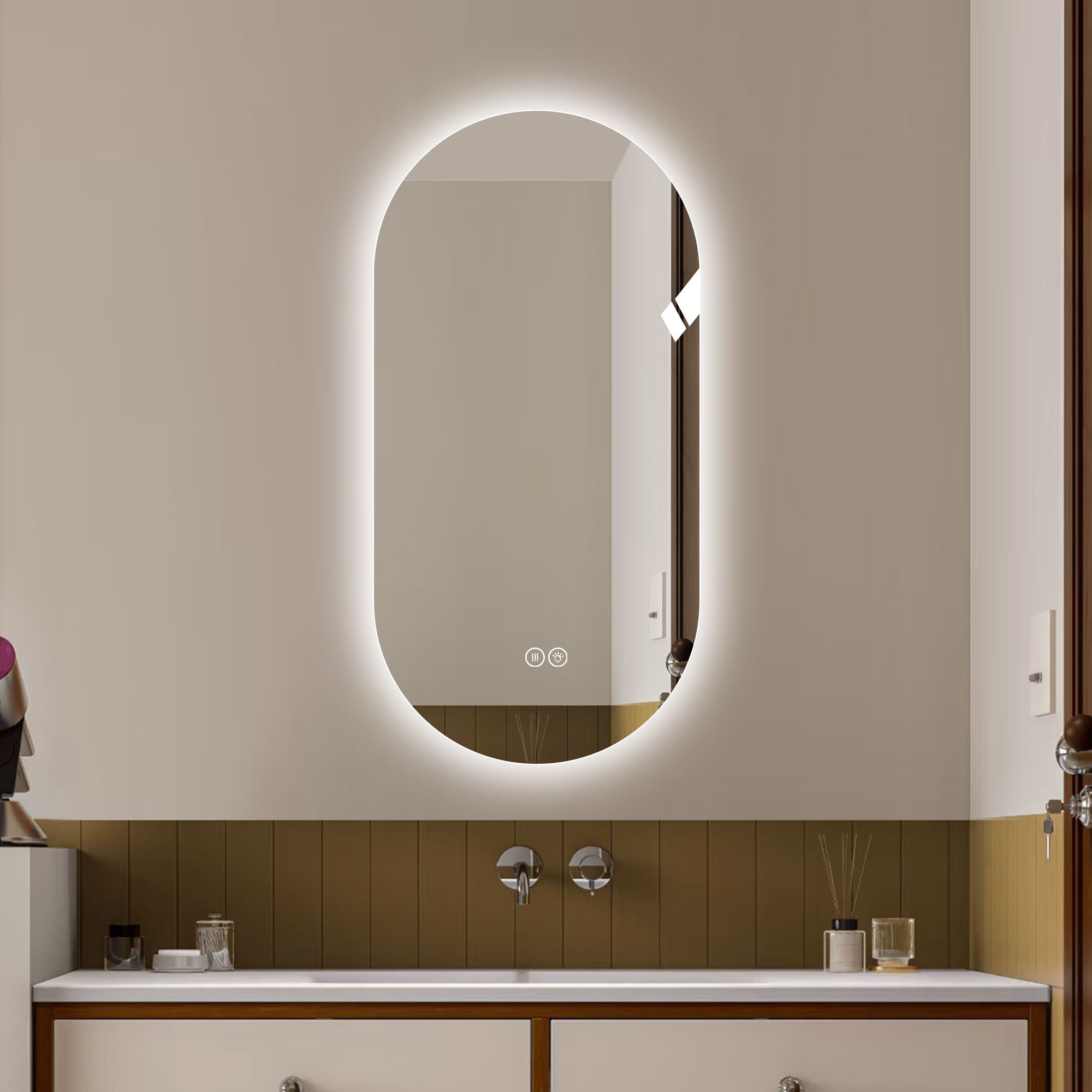 Smart Wall Mounted LED Touch Screen Mirror With Anti-Fog Function And Adjustable Lighting