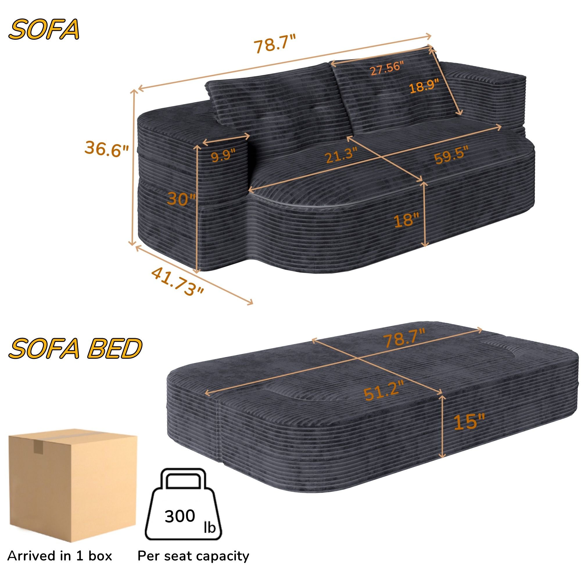 Convertible Floor Sofa Bed With Multi Functional Blanket