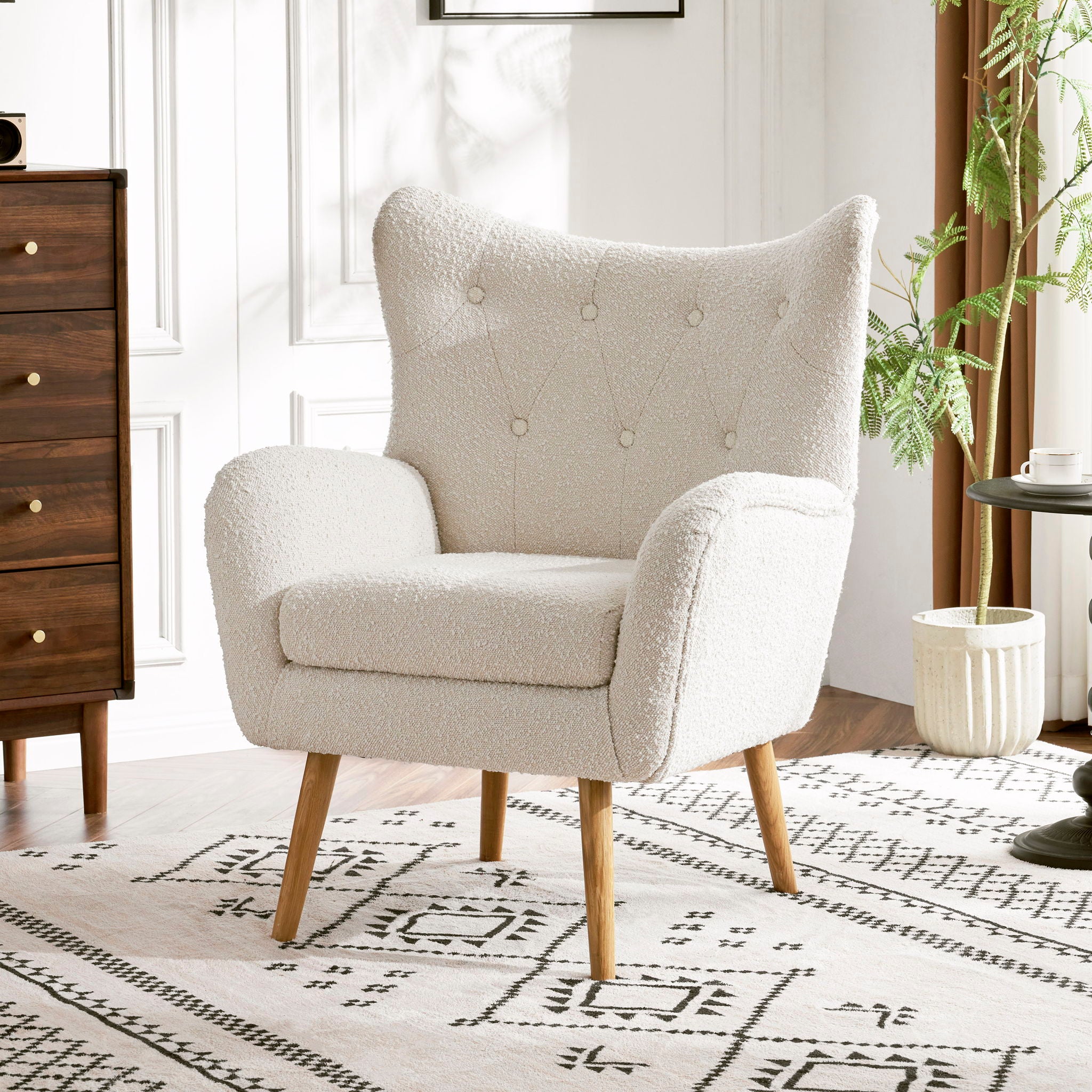 Mid - Century Modern Arm Chair With Wingback Design Wood Legs
