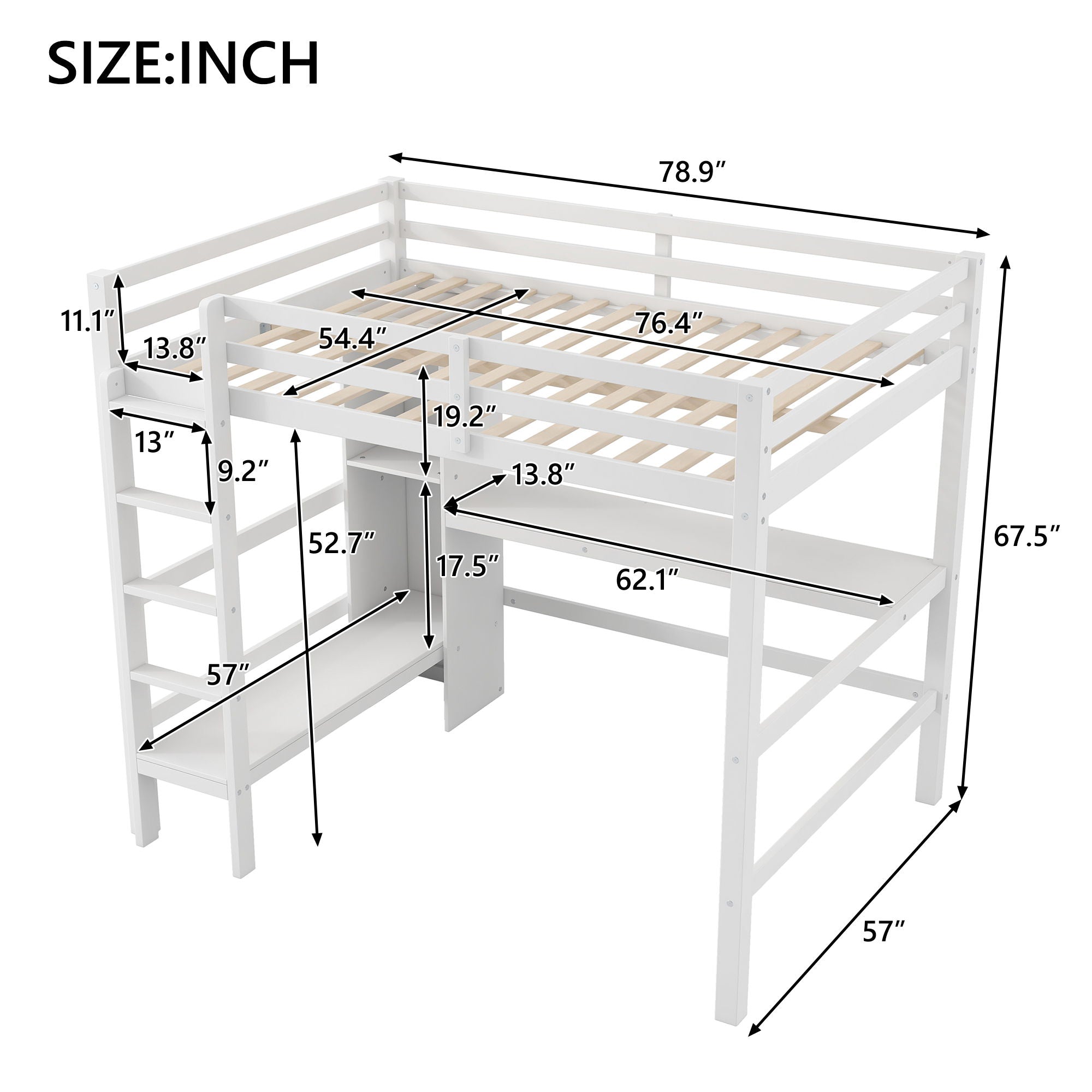 Loft Bed With Built In Desk And Multifunction Shelves