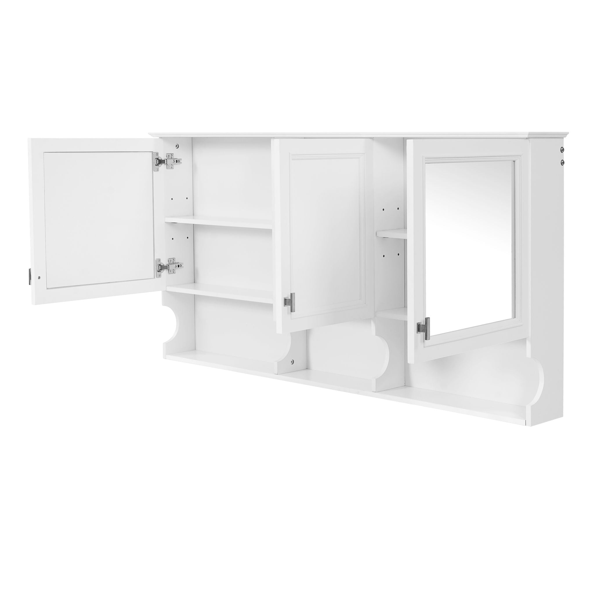Wall-Mounted Mirror Medicine Cabinet With Adjustable Shelf And Open Shelves, Bathroom Storage Cabinet Over Toilet - White