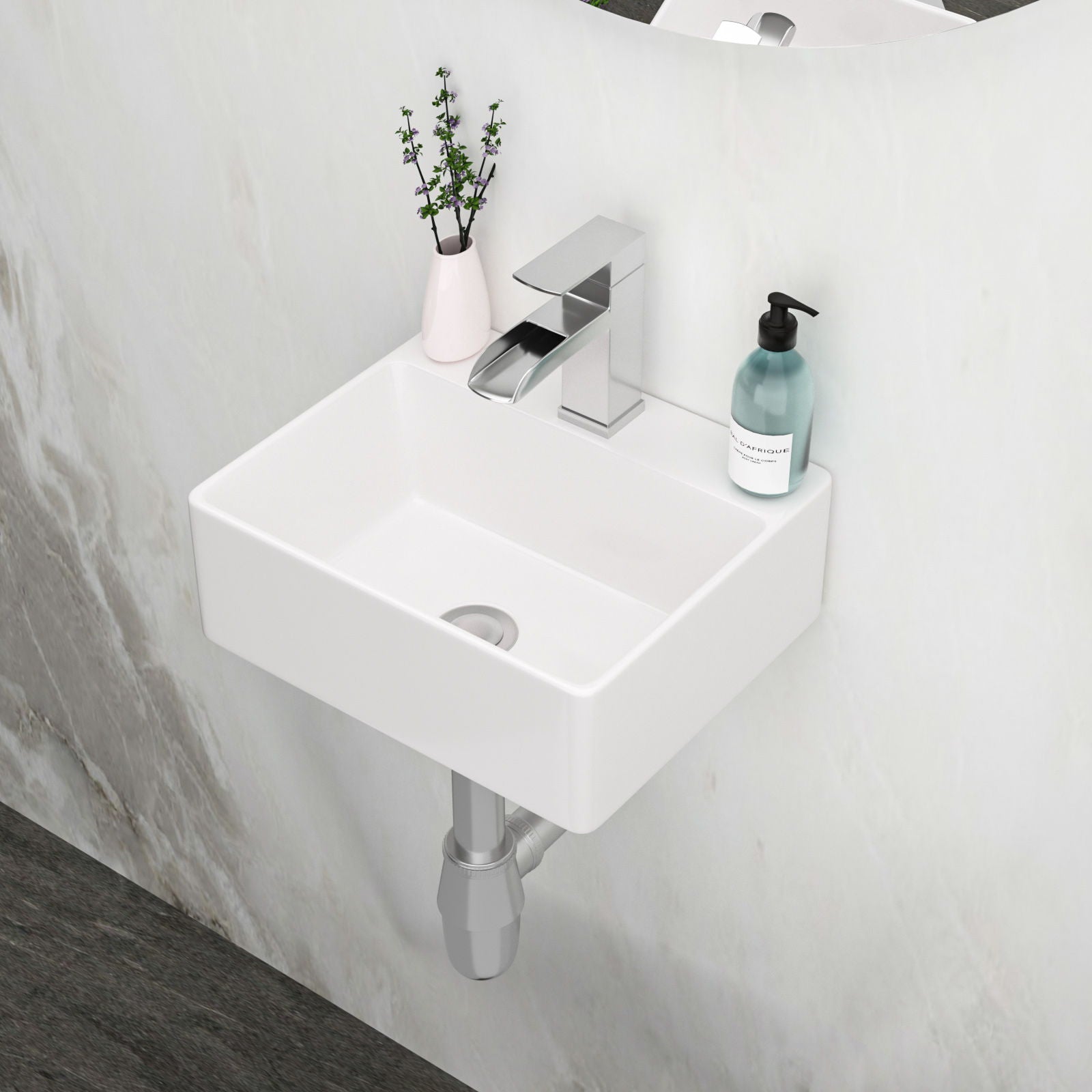 Ceramic Rectangle Wall Mount Bathroom Sink With Single Faucet Hole