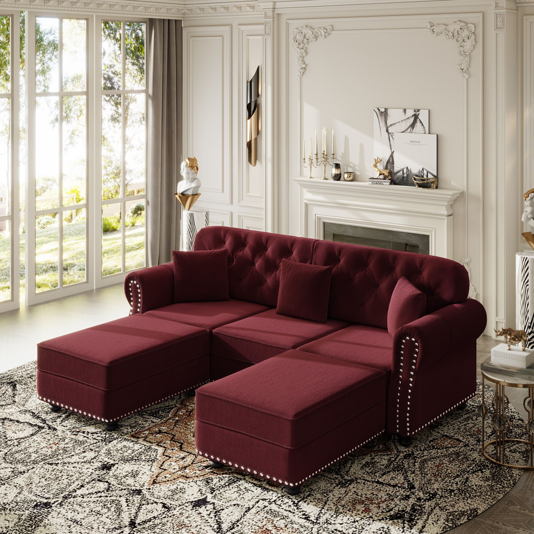 Upholstered Sofa Set With Nailhead Trim And Rolled Armrests, Includes Pillows