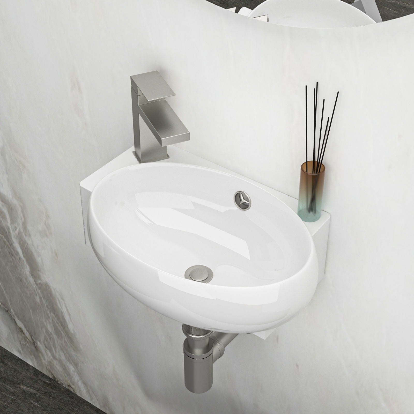 Modern Aesthetic Rectangle Wall Mount Bathroom Sink With Single Faucet Hole