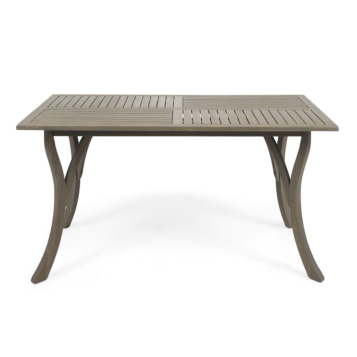 Transitional Acacia Wood Dining Table With Slat Panel Top - Gray