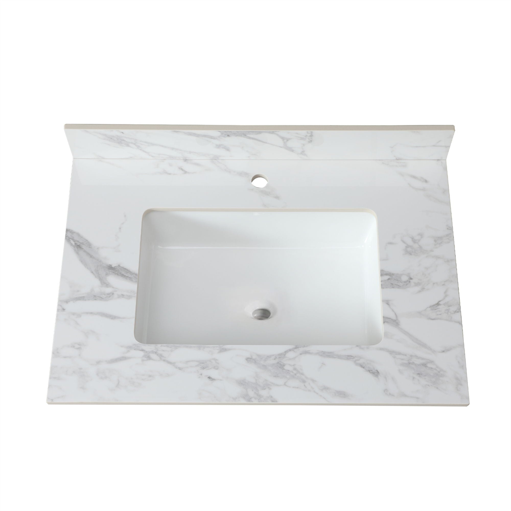 Elegant Bathroom Vanity Top With Rectangular Ceramic Sink And Backsplash