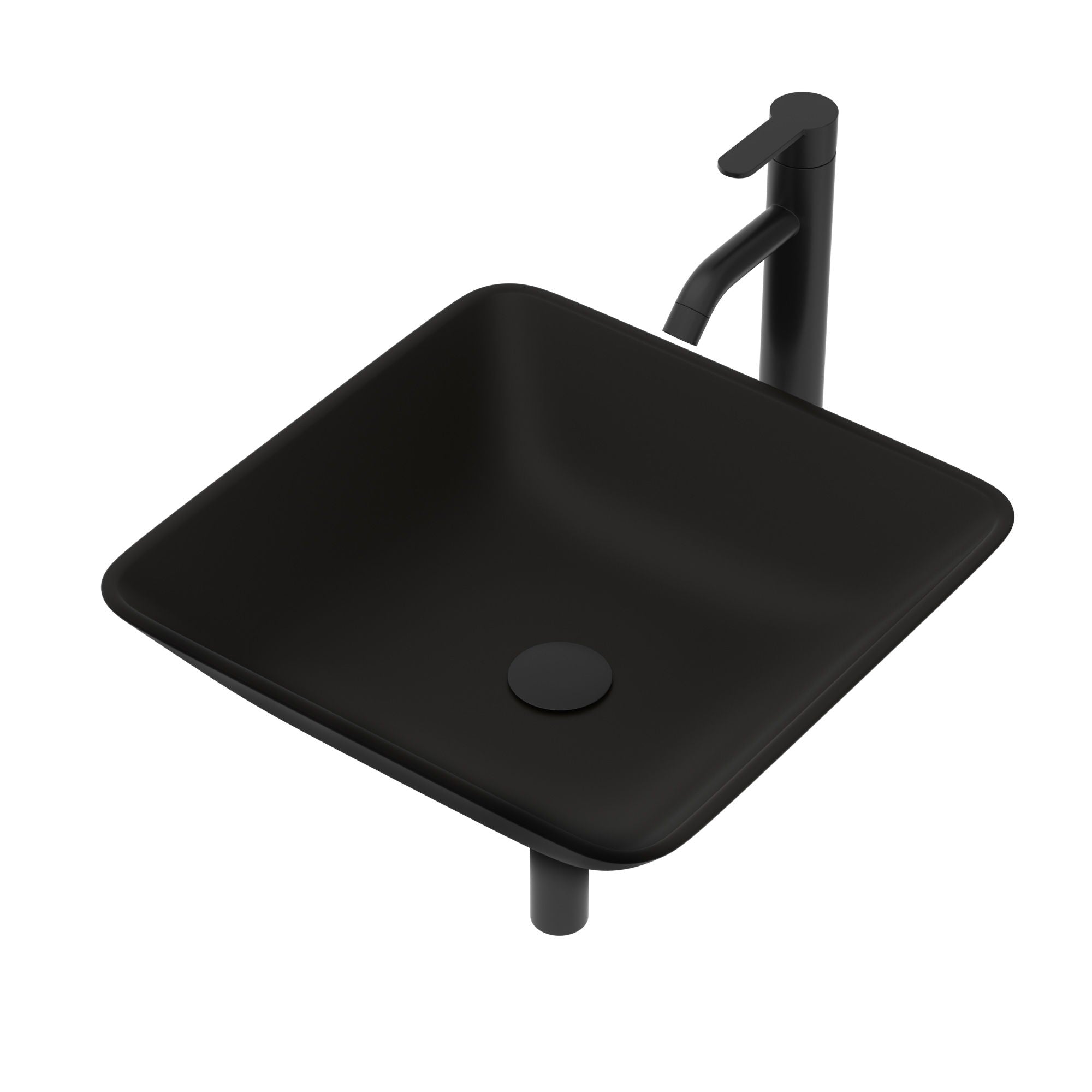 Artistic Vessel Sink With Faucet And Pop Up Drain - Matte Black