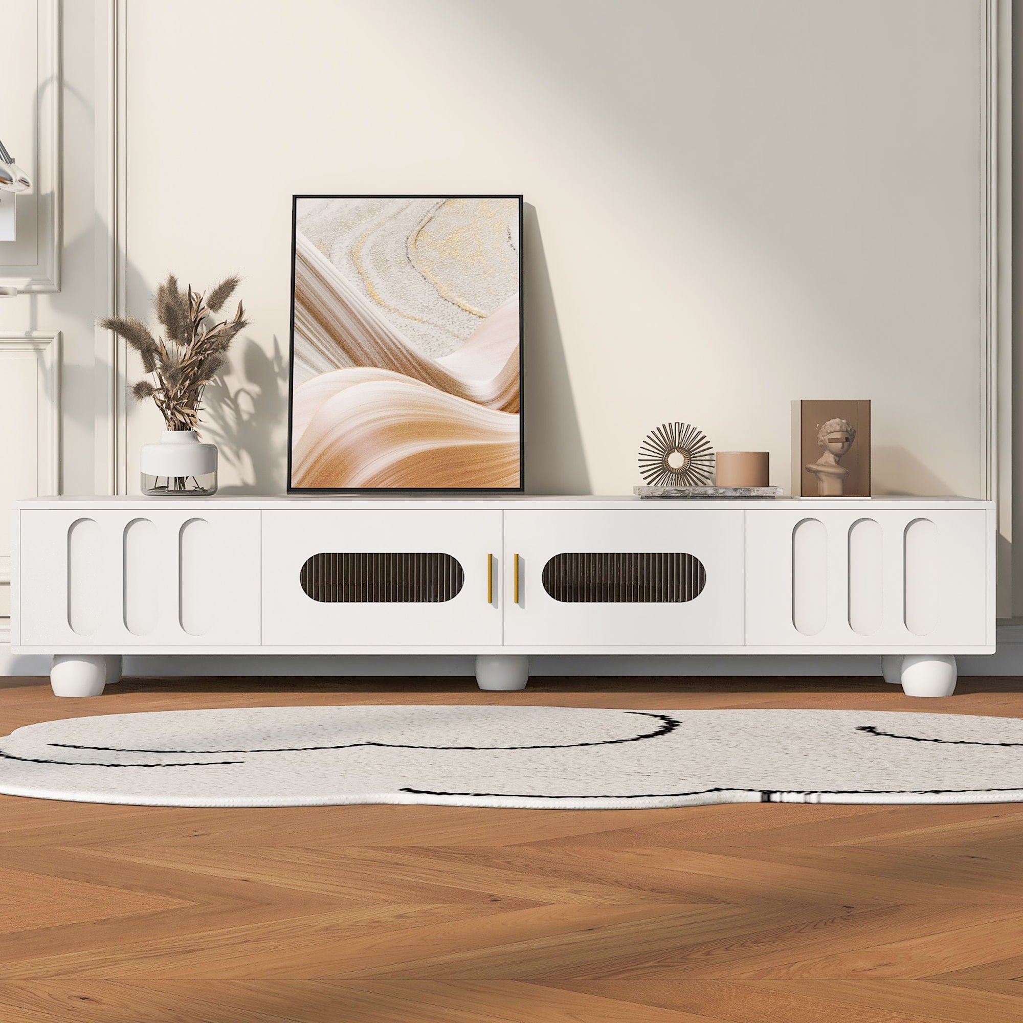 Modern TV Stand For TVs Up To 80", 2 Drawers And Cabinet