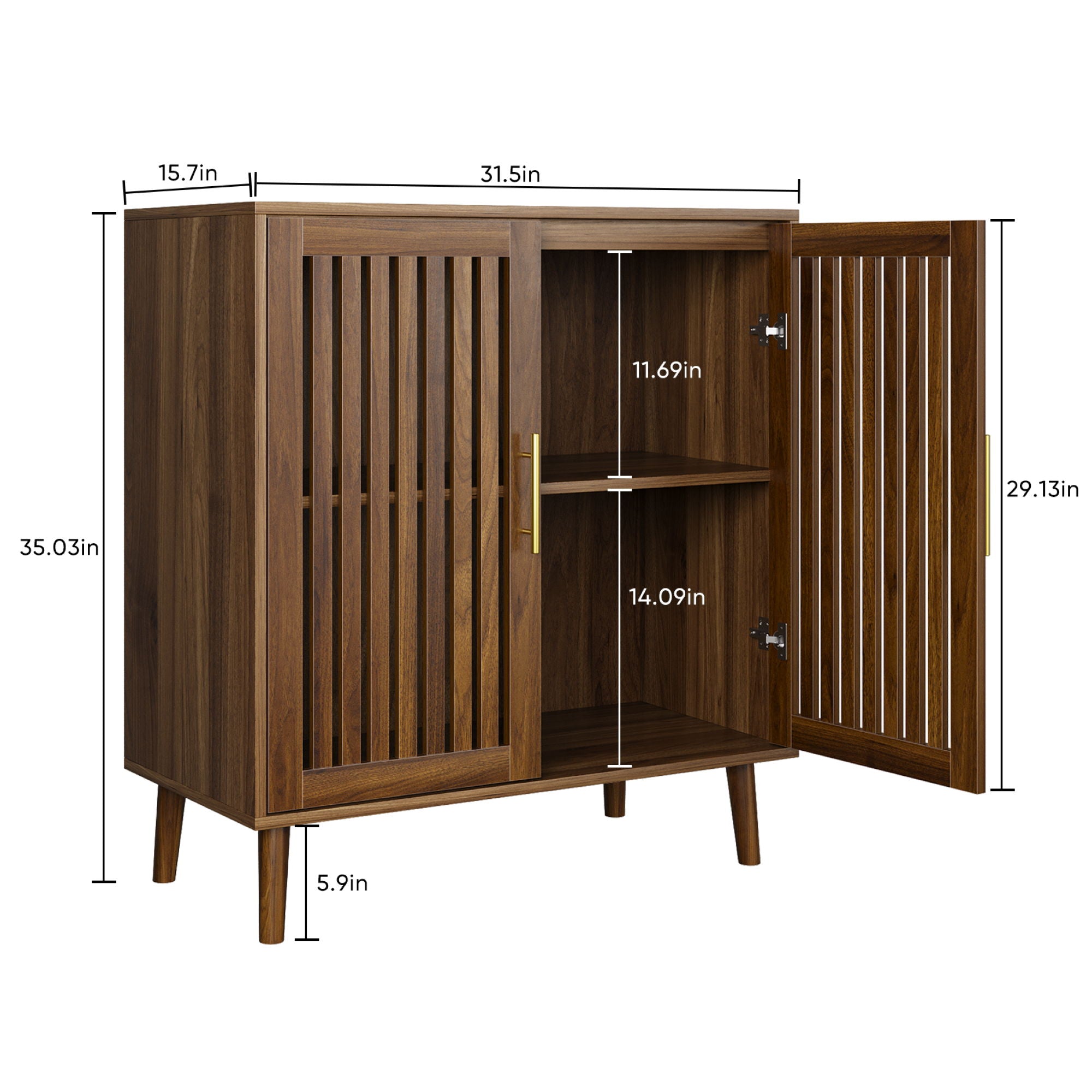 Farmhouse Sideboard Buffet Cabinet With Louvered Doors, Wood Coffee Bar Storage For Kitchen & Living Room - Walnut