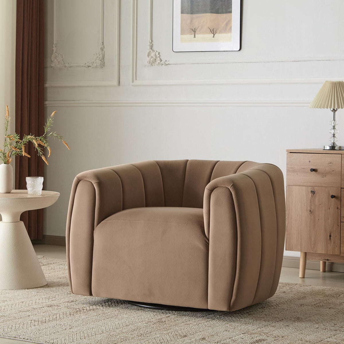 Serenizia - Upholstered Swivel Chair With Channel Tufted