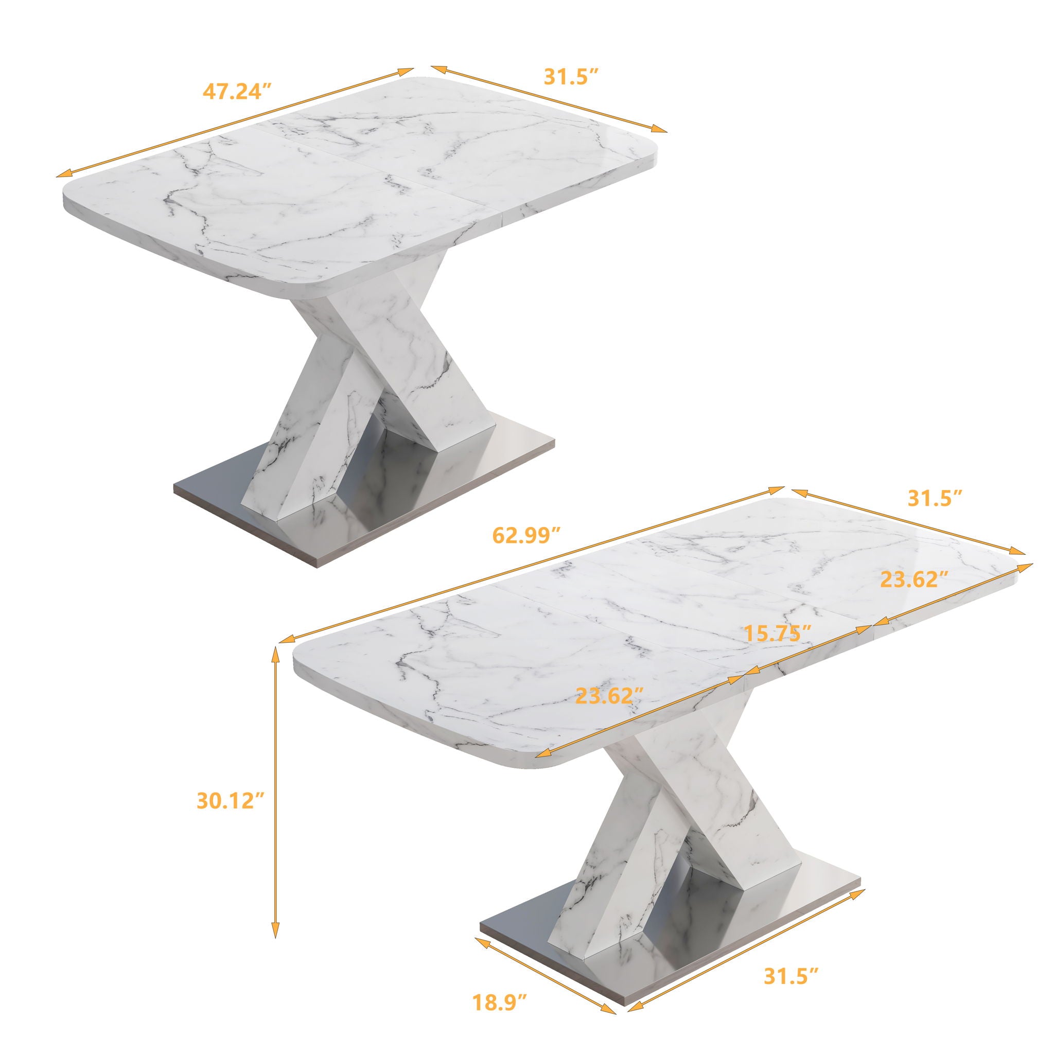 Modern Rectangle Dining Table With Stretchable TopAnd X Shape Legs
