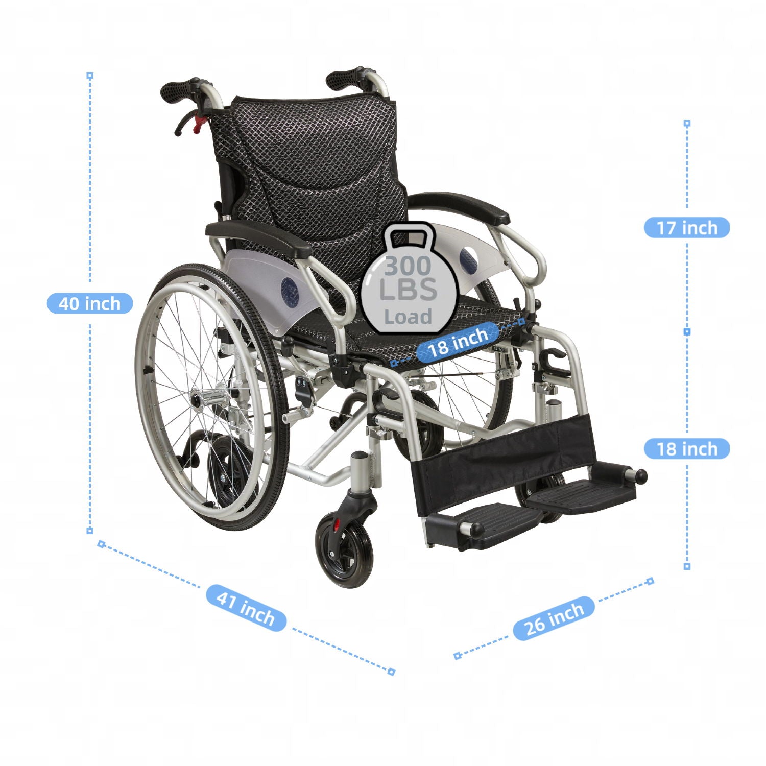 Innovative 6 Wheel Transport Wheelchair Lightweight Foldable Design With Dual Brakes Breathable Seat Anti Backflip Safety Perfect - Black / Silver