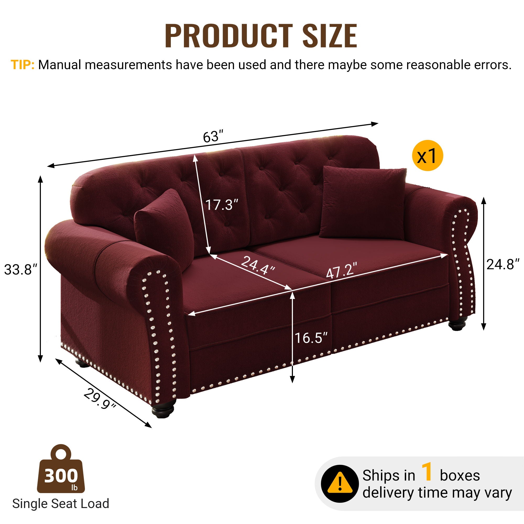 Upholstered Chesterfield Sofa With Nailhead Trim And Rolled Armrests