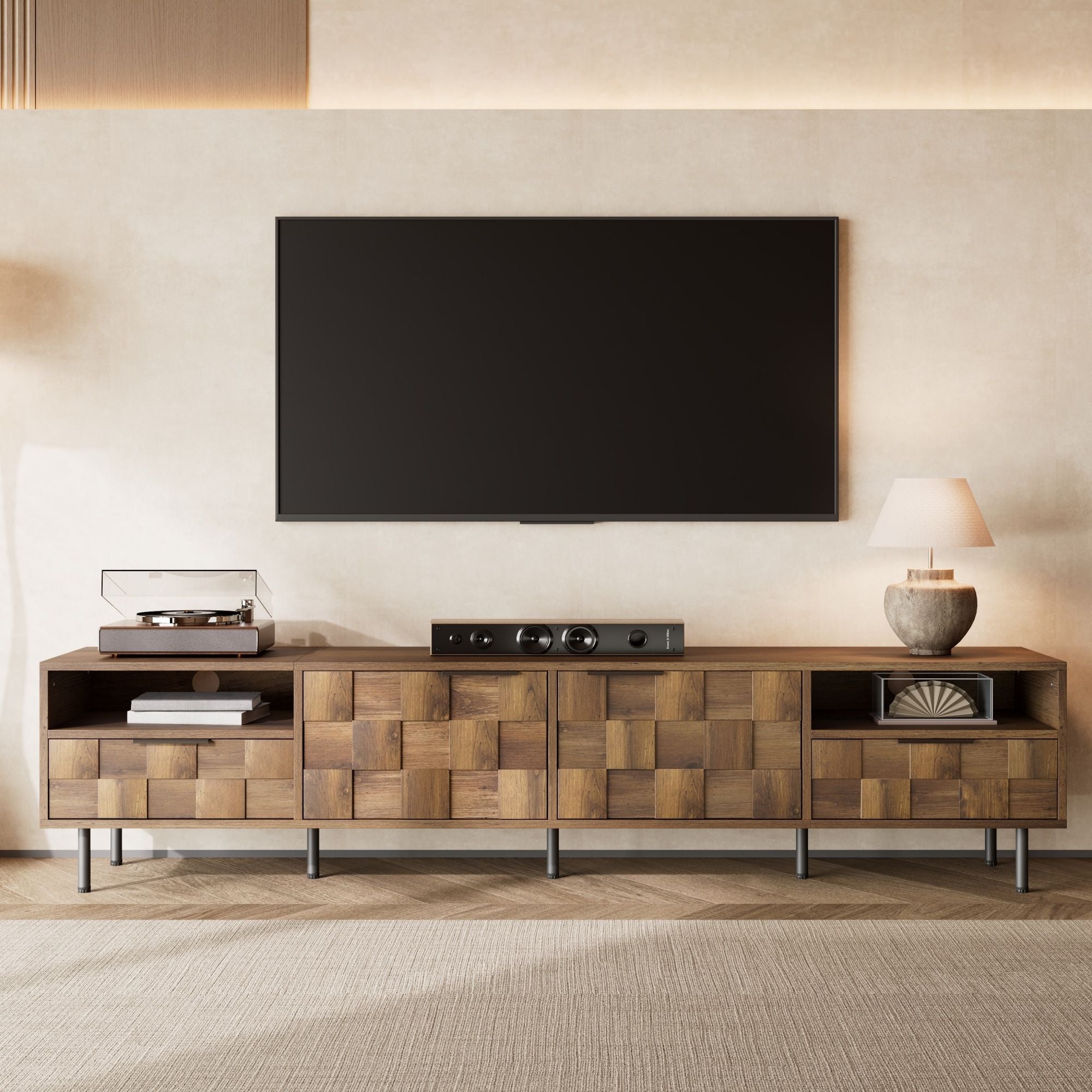 TV Stand With 2 Drawers, Media Console Table For TVs Up To 85&
