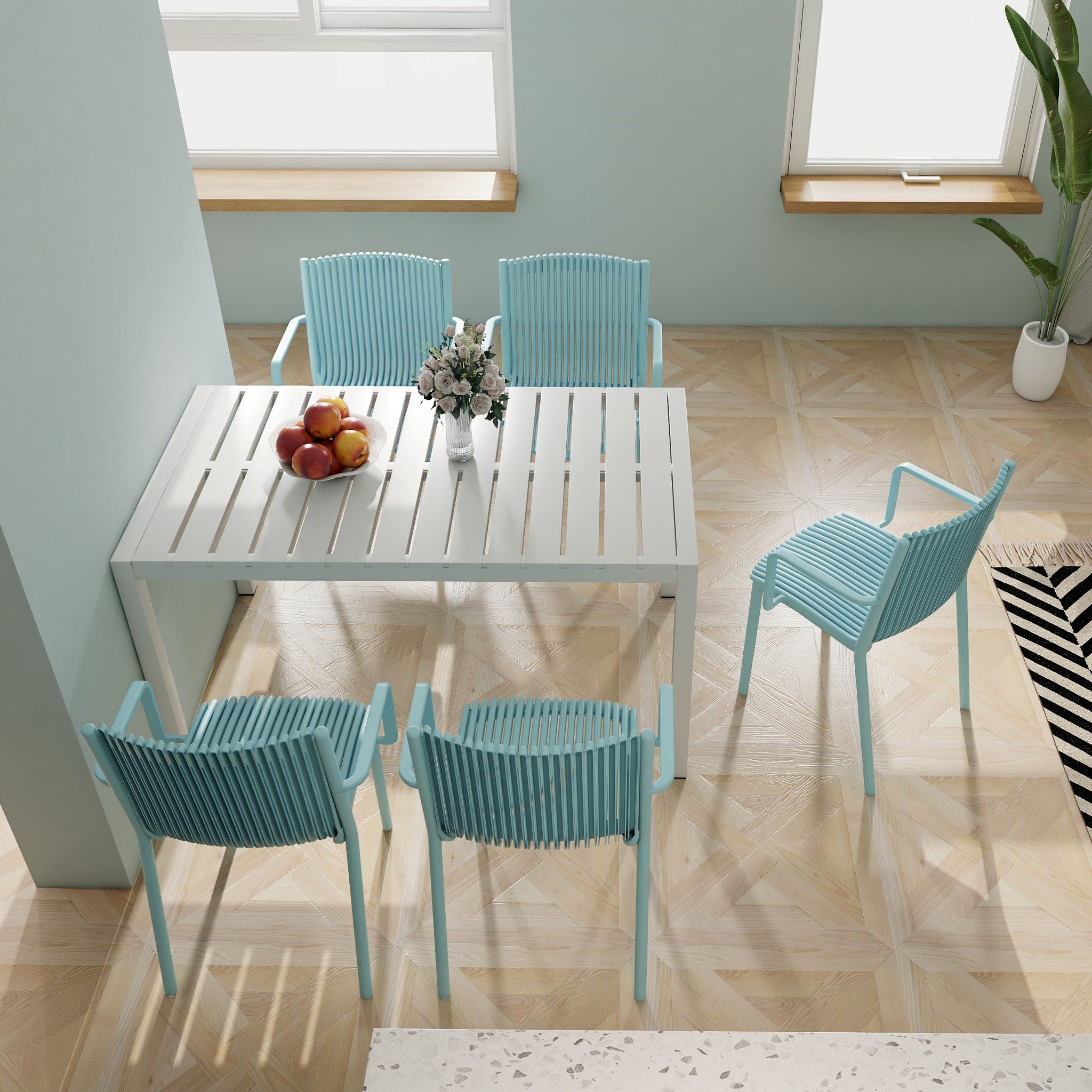 4 Piece Stackable Single Chairs With Vertical Stripe Design For All Weather