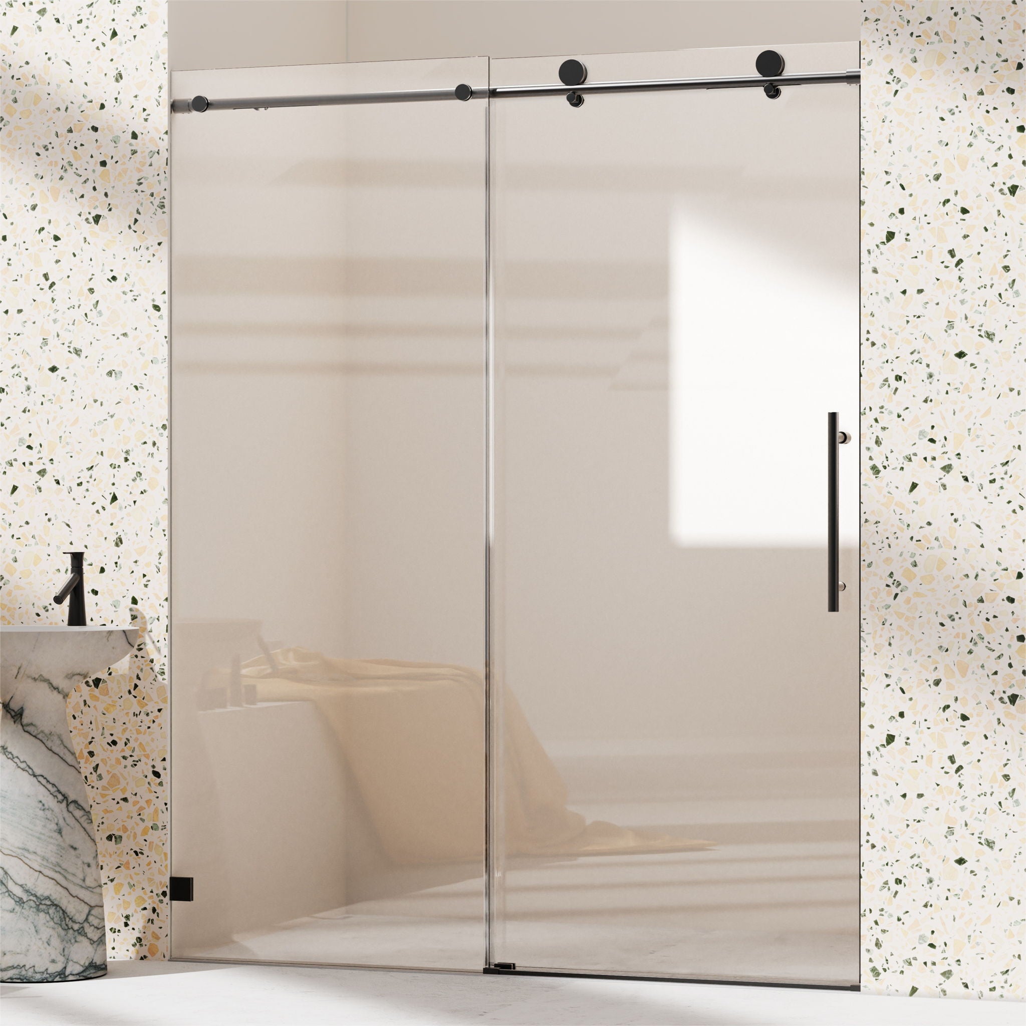 Frameless, Single Sliding Soft Close Shower Doors, 5/16" Sgcc Tempered Glass