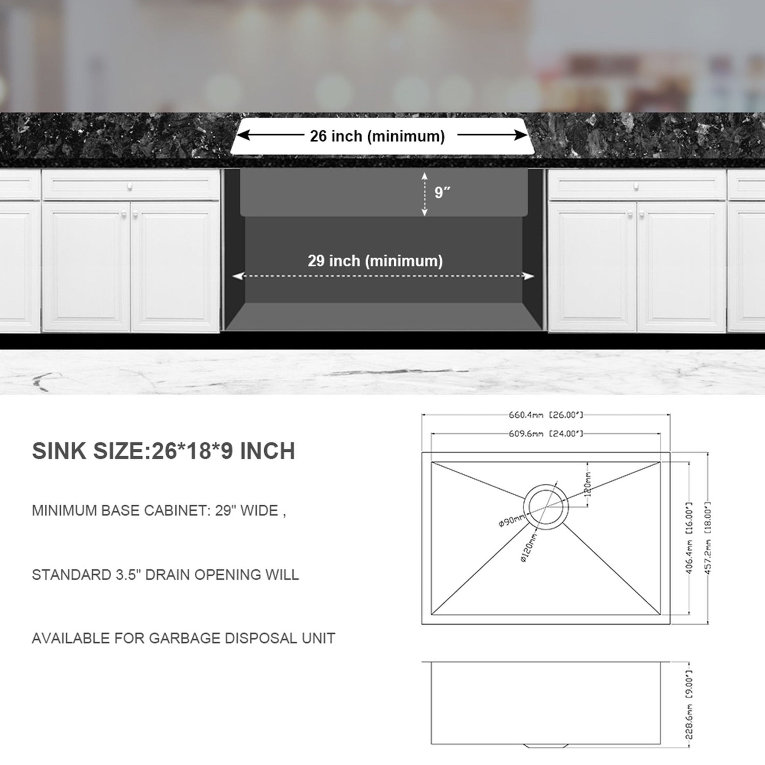 Undermount Stainless Steel Kitchen Sink, Deep Single Bowl Basin